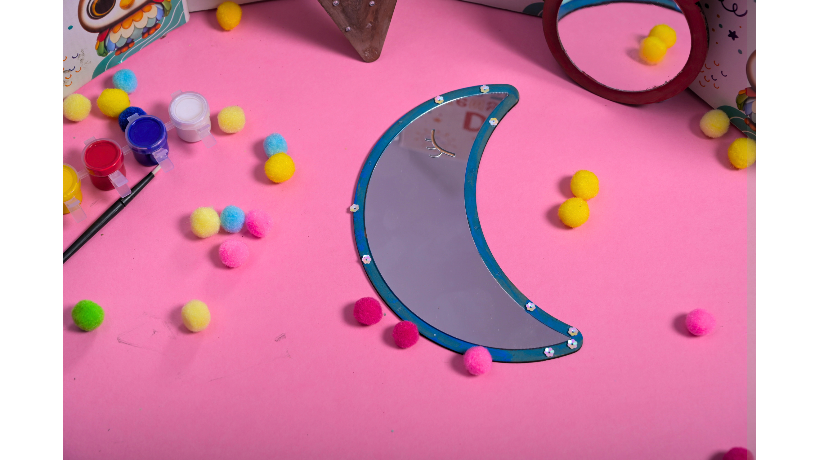 Teeny Tiny DIY Mirror Decorating Kit for Kids – Set of 3 | Paint, Glitter & Pom Poms | iLearnNGrow