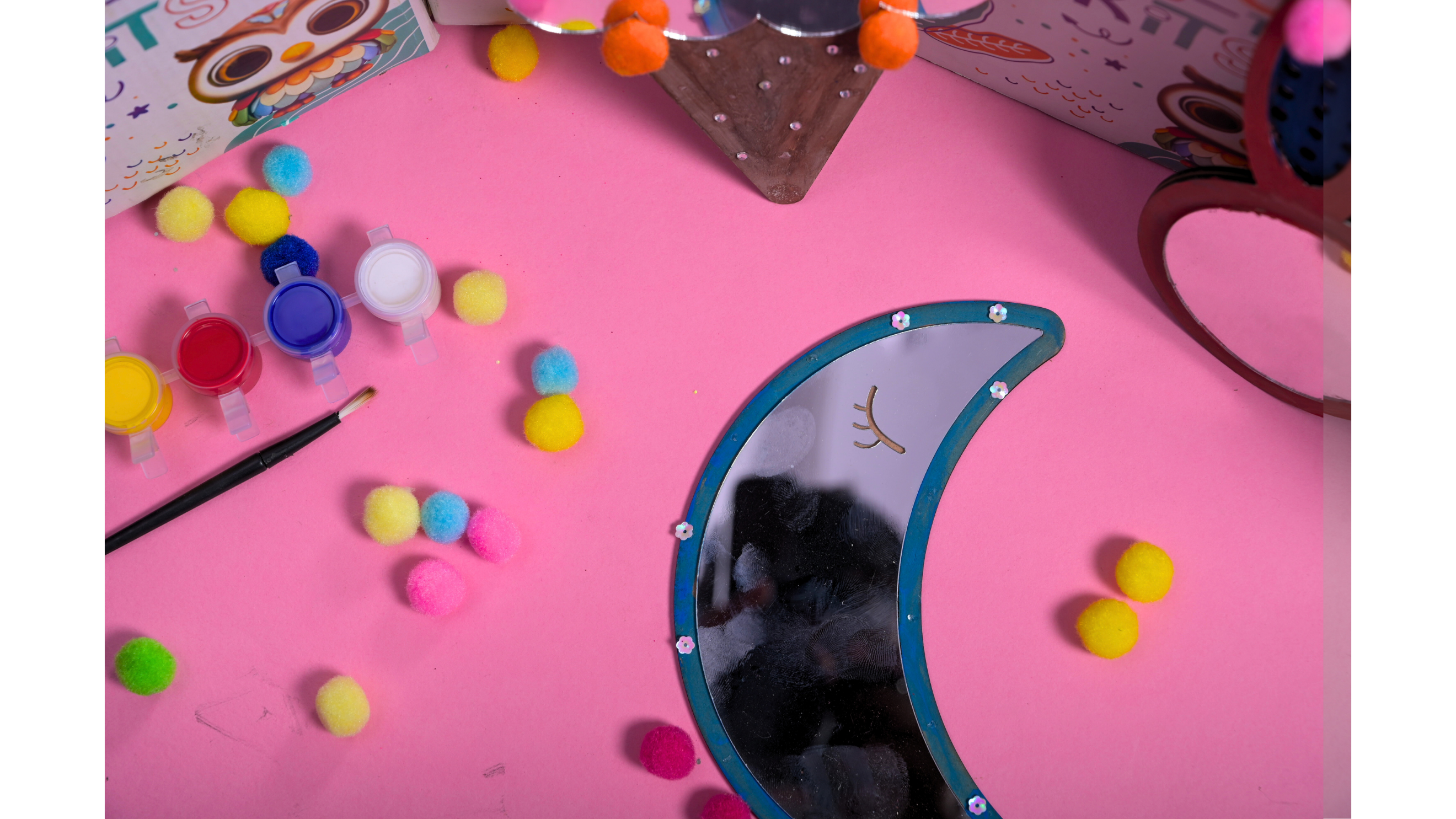 Teeny Tiny DIY Mirror Decorating Kit for Kids – Set of 3 | Paint, Glitter & Pom Poms | iLearnNGrow