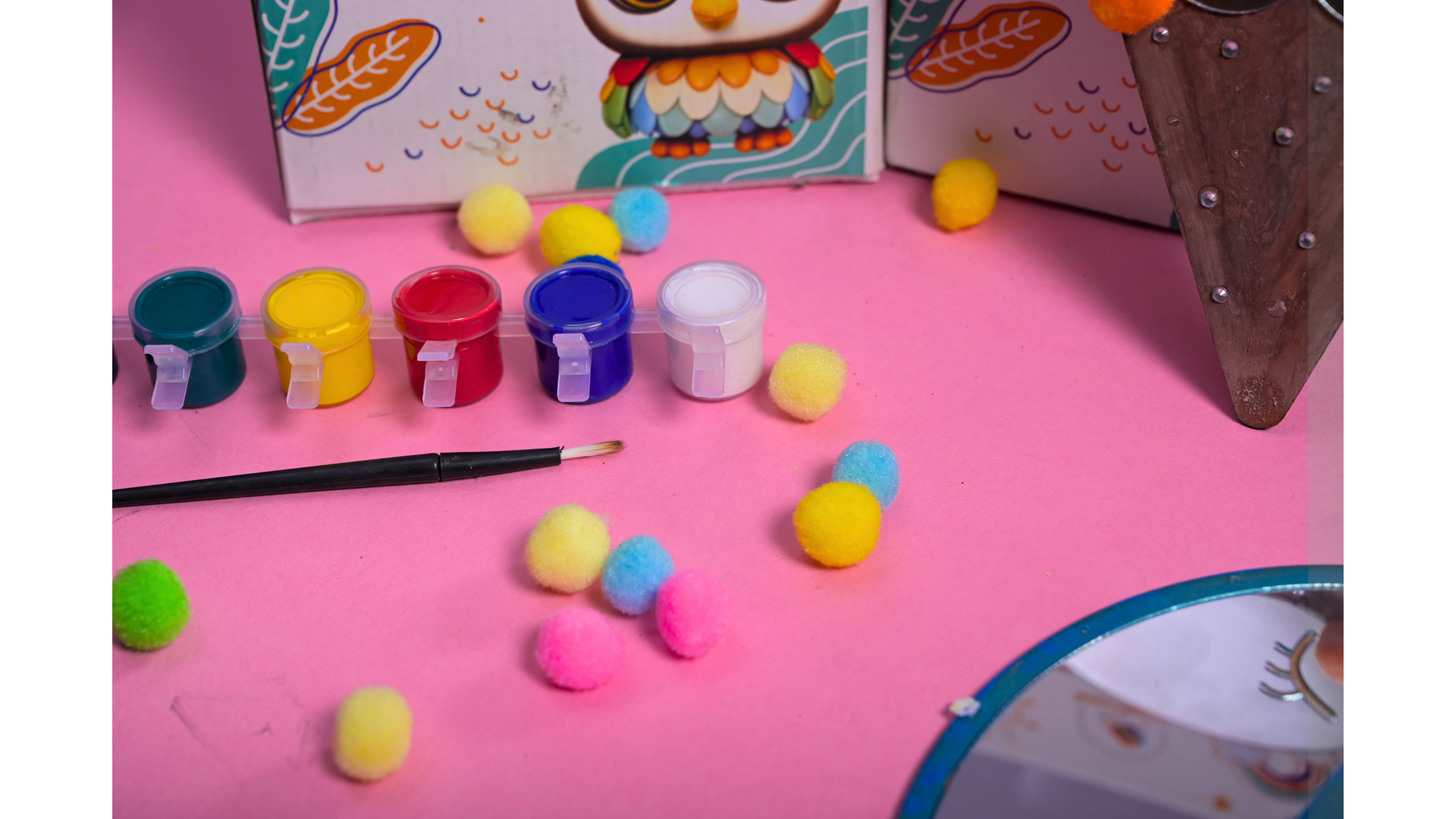 Teeny Tiny DIY Mirror Decorating Kit for Kids – Set of 3 | Paint, Glitter & Pom Poms | iLearnNGrow