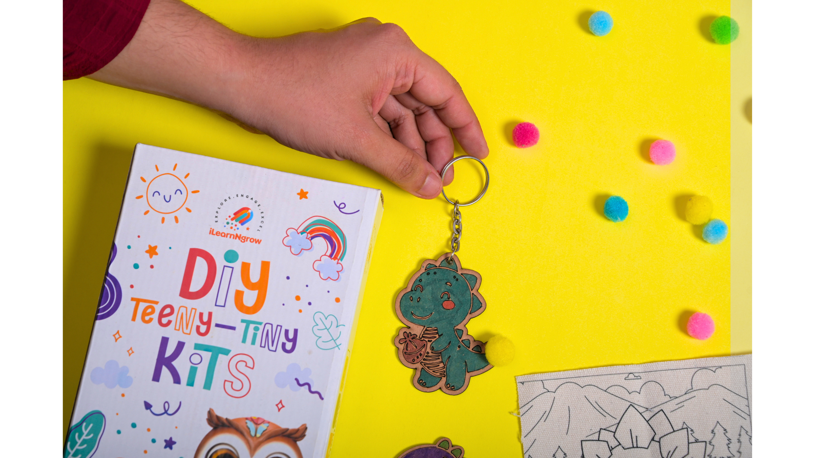 iLearnNGrow Dino Rakhi Combo – DIY Dinosaur Painting Kit with Dino Keychain, Fridge Magnet, Canvas Painting & Dino Rakhi
