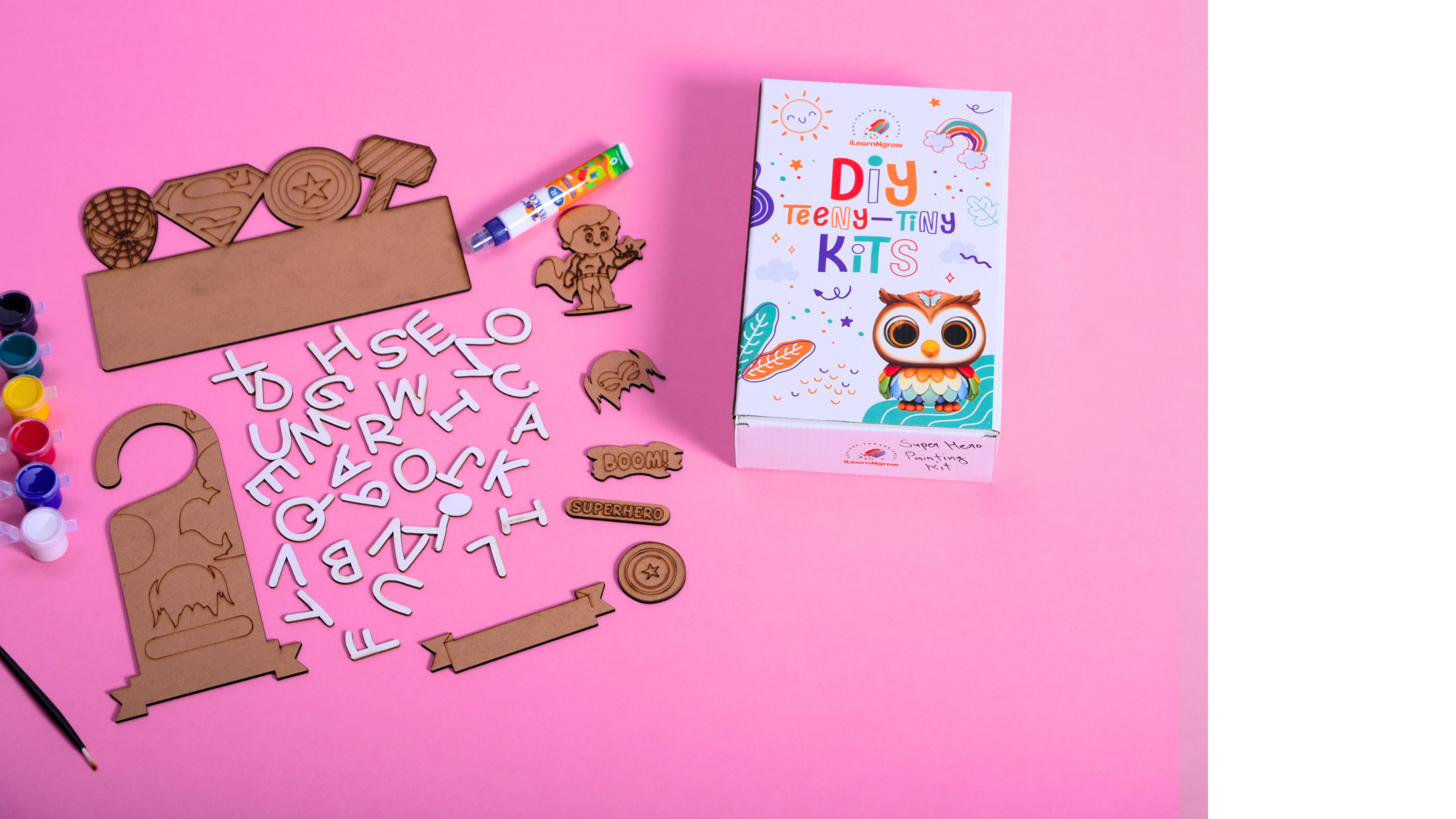 Teeny Tiny Superhero DIY Name Plate & Door Knob Kit – Room Décor Craft for Kids | iLearnNGrow