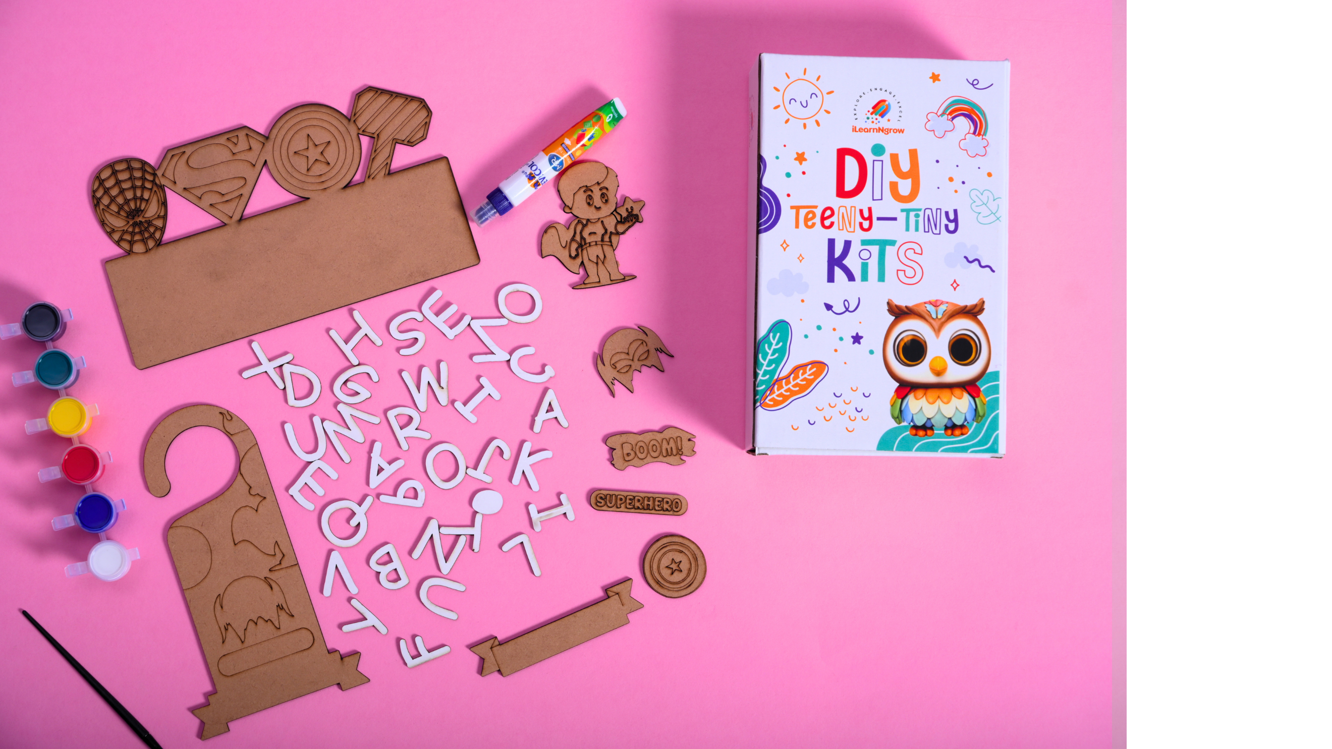 Teeny Tiny Superhero DIY Name Plate & Door Knob Kit – Room Décor Craft for Kids | iLearnNGrow