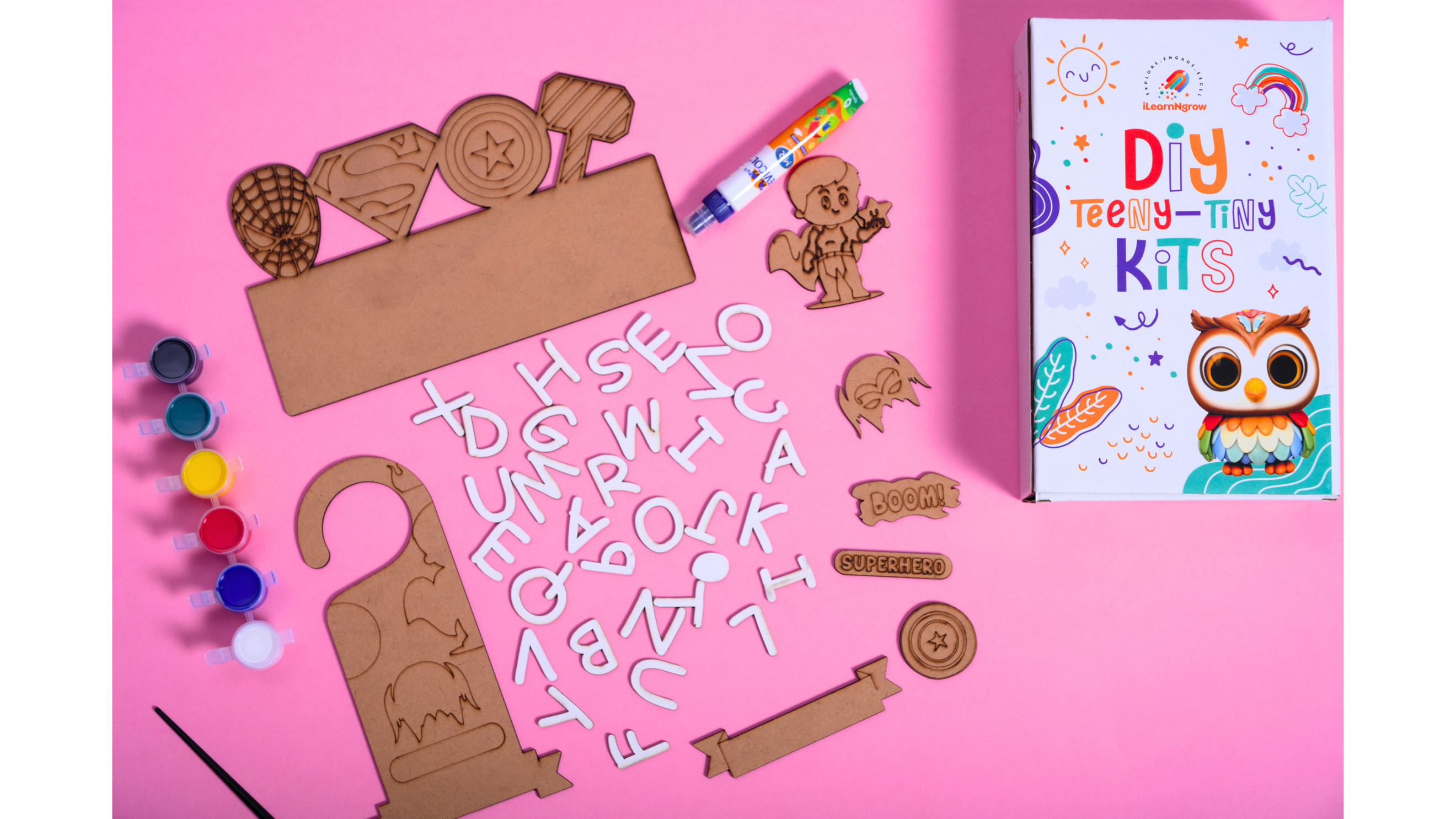 Teeny Tiny Superhero DIY Name Plate & Door Knob Kit – Room Décor Craft for Kids | iLearnNGrow