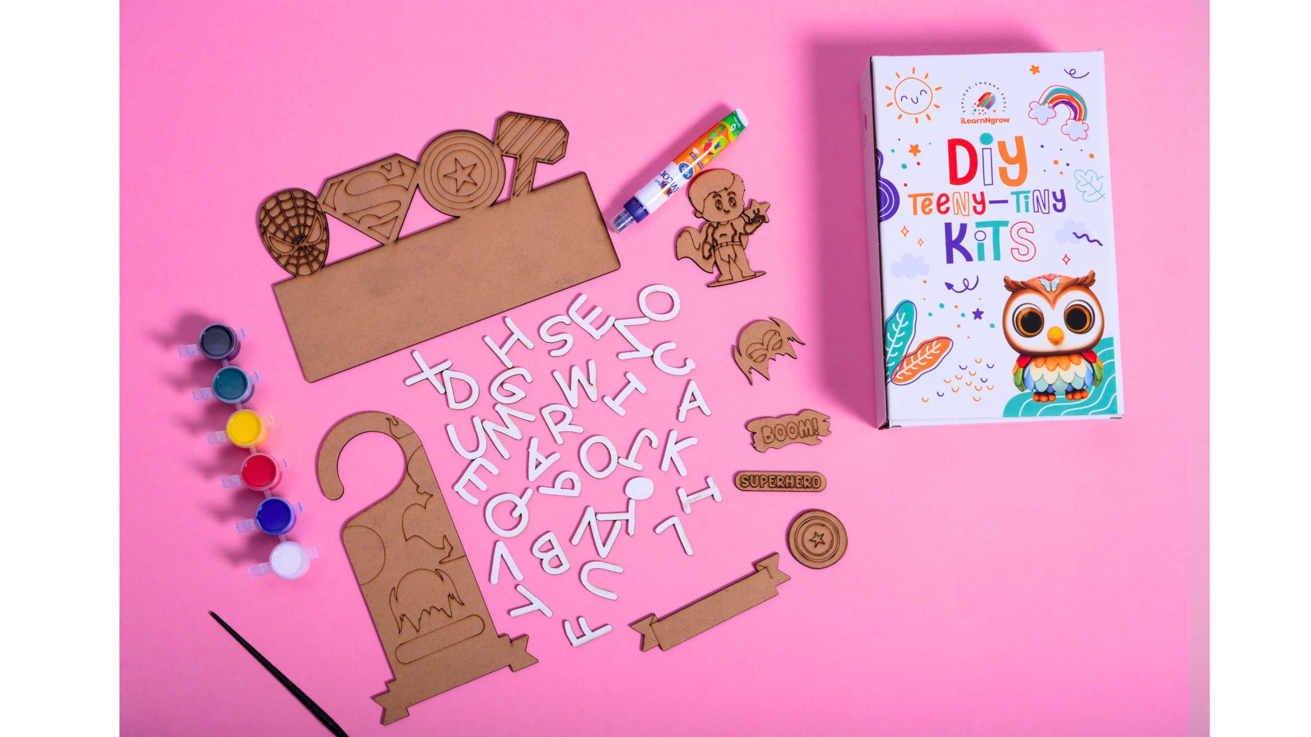 Teeny Tiny Superhero DIY Name Plate & Door Knob Kit – Room Décor Craft for Kids | iLearnNGrow