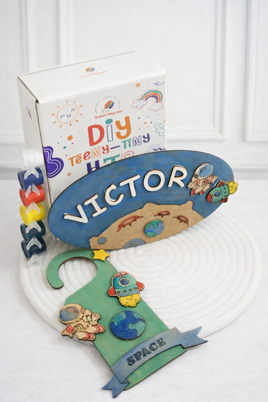 Teeny Tiny Space Theme DIY Name Plate Kit & Door Knob Kit