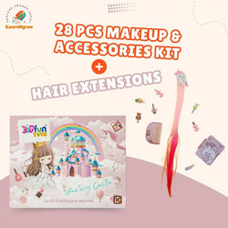 28 Pcs Kids Makeup & Accessories Kit with Hair Extensions – Pretend Play Beauty Set