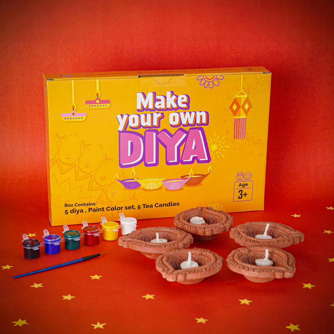 ileanngrow DIY Diwali Diya Making Kit with 5 Earthern diyas and six paint colors