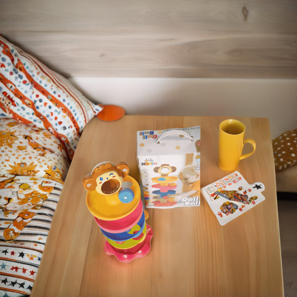 ILEARNNGROW Monkey Ball Drop Toy for Babies and Toddlers | New 5 Layer Tower Run with Swirling Ramps and 3 Puzzle Rattle Balls