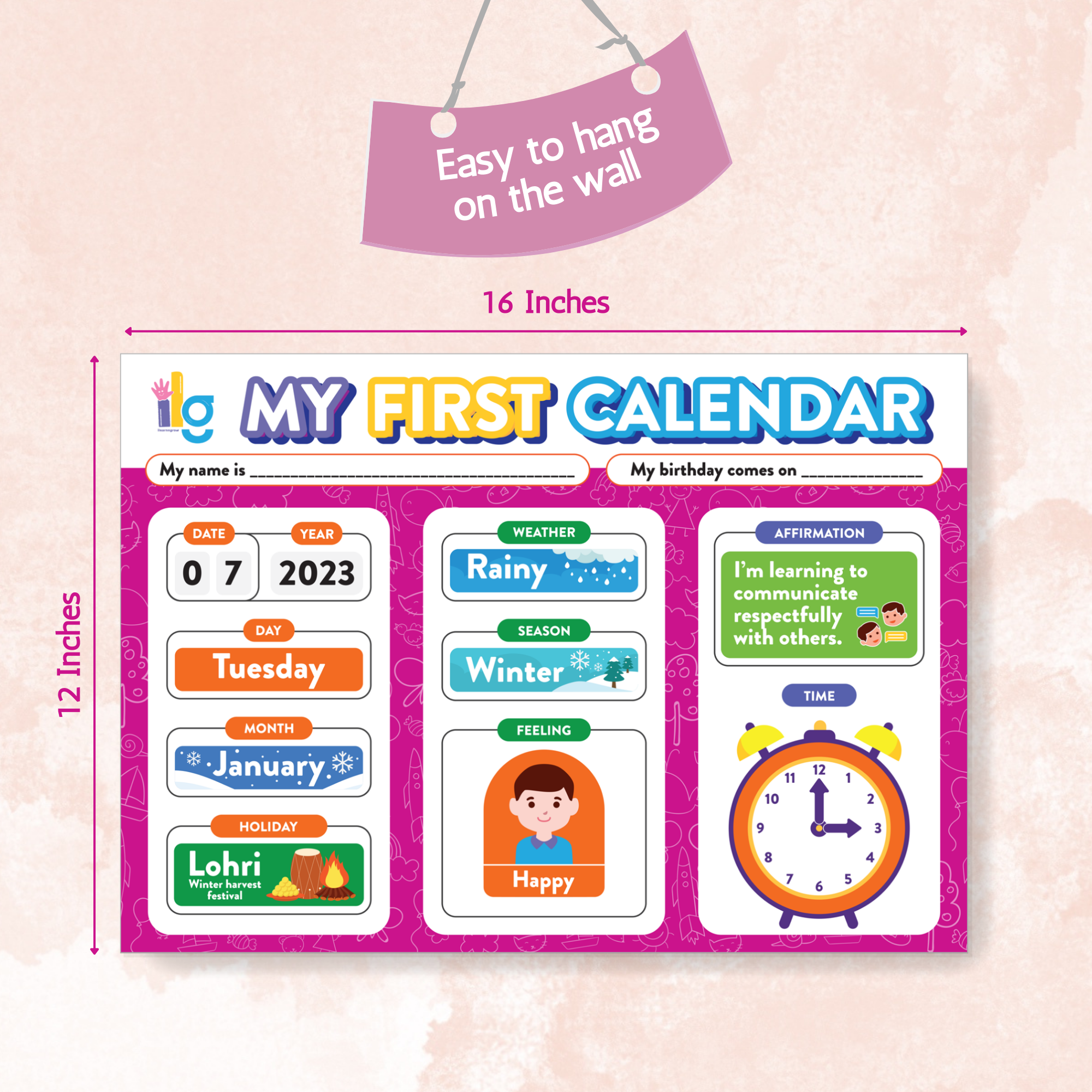 Wall mounting Daily Activity Calender- 9 Concepts- Velcro Based -80 Cutouts