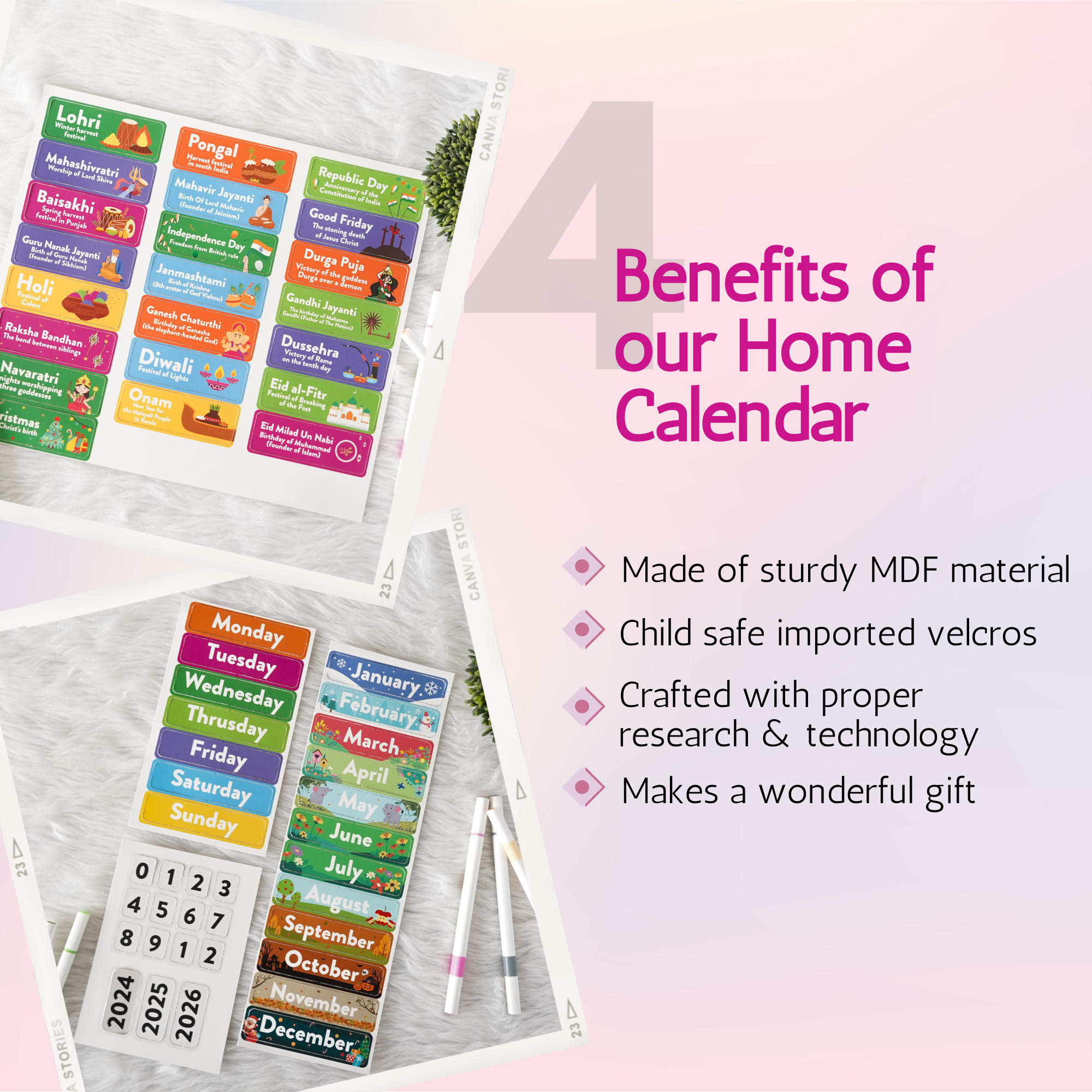 Wall mounting Daily Activity Calender- 9 Concepts- Velcro Based -80 Cutouts