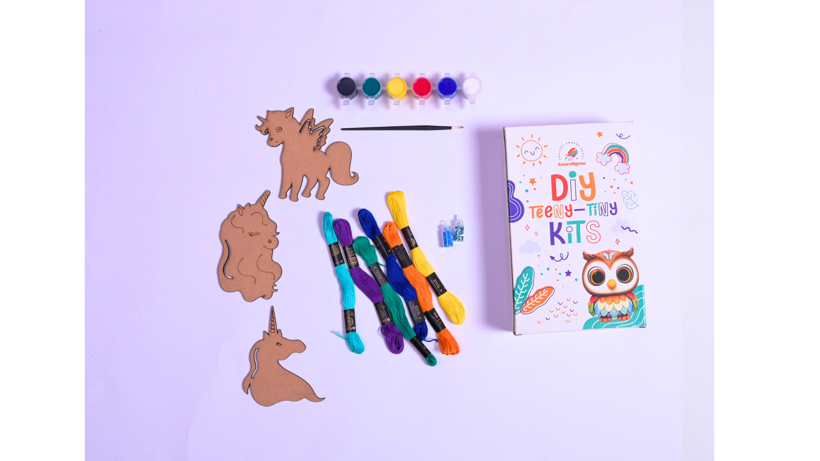 Teeny Tiny DIY Unicorn Thread Kit for Kids – Paint, Glitter & Thread Craft Set | iLearnNGrow