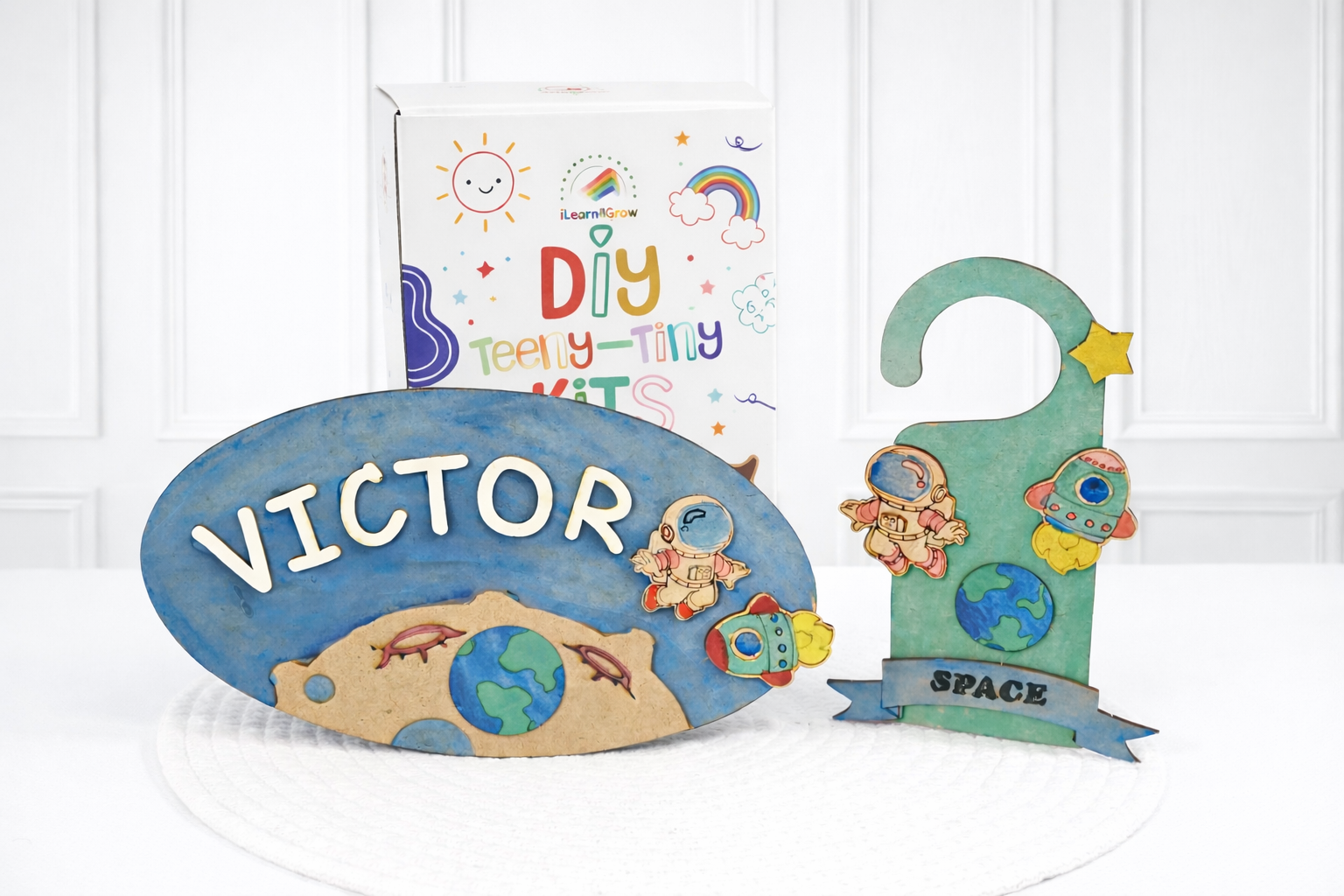 Teeny Tiny Space Theme DIY Name Plate Kit & Door Knob Kit