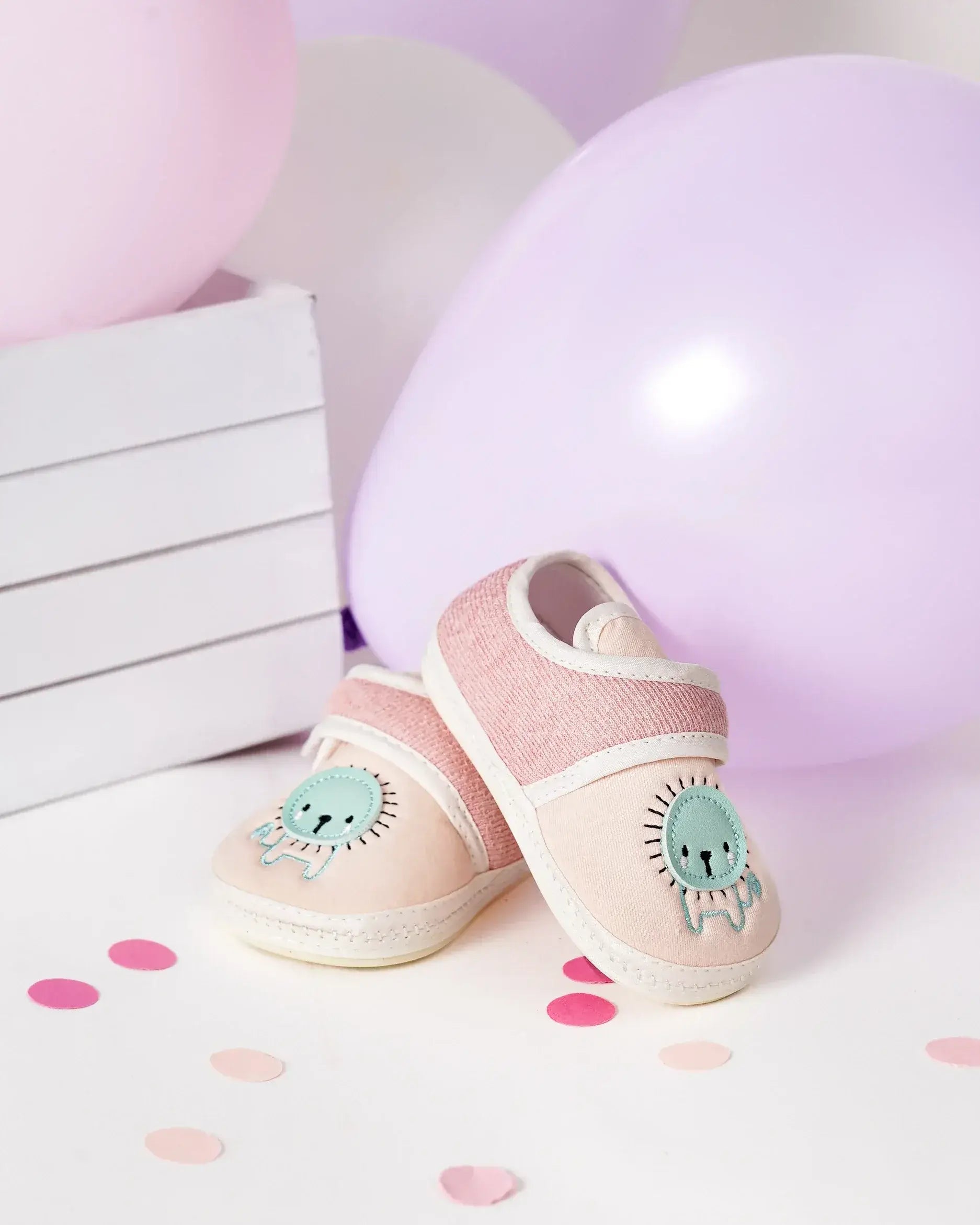 Baby girl gift set with bib shoes rattle and plush toy