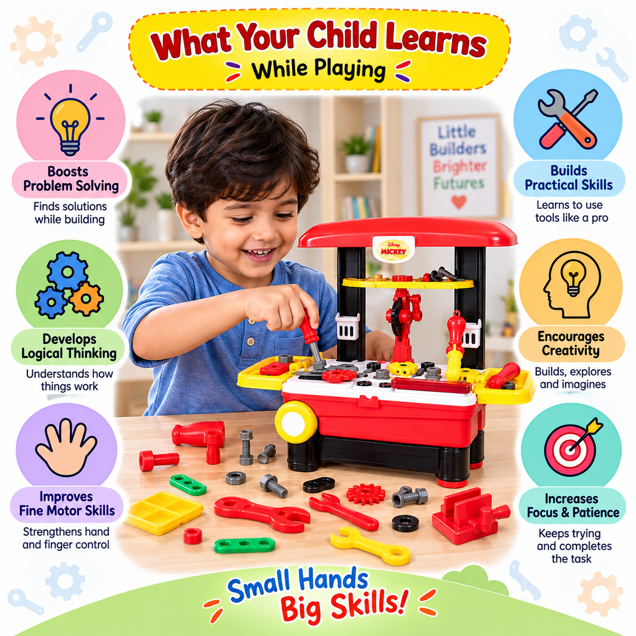 Deluxe Tool Work Bench Convertible Suitcase – Portable Role Play Toy Set for Kids