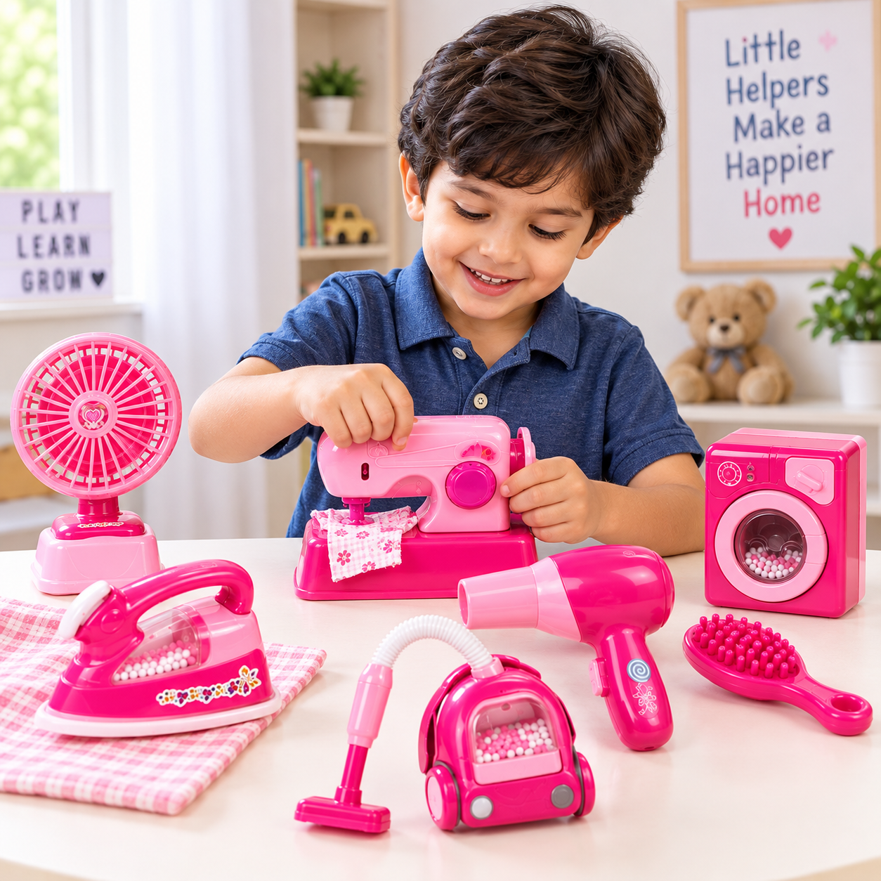 iLearnNGrow Family Suits Battery Operated Household Appliances Play Set – Light & Sound Toy