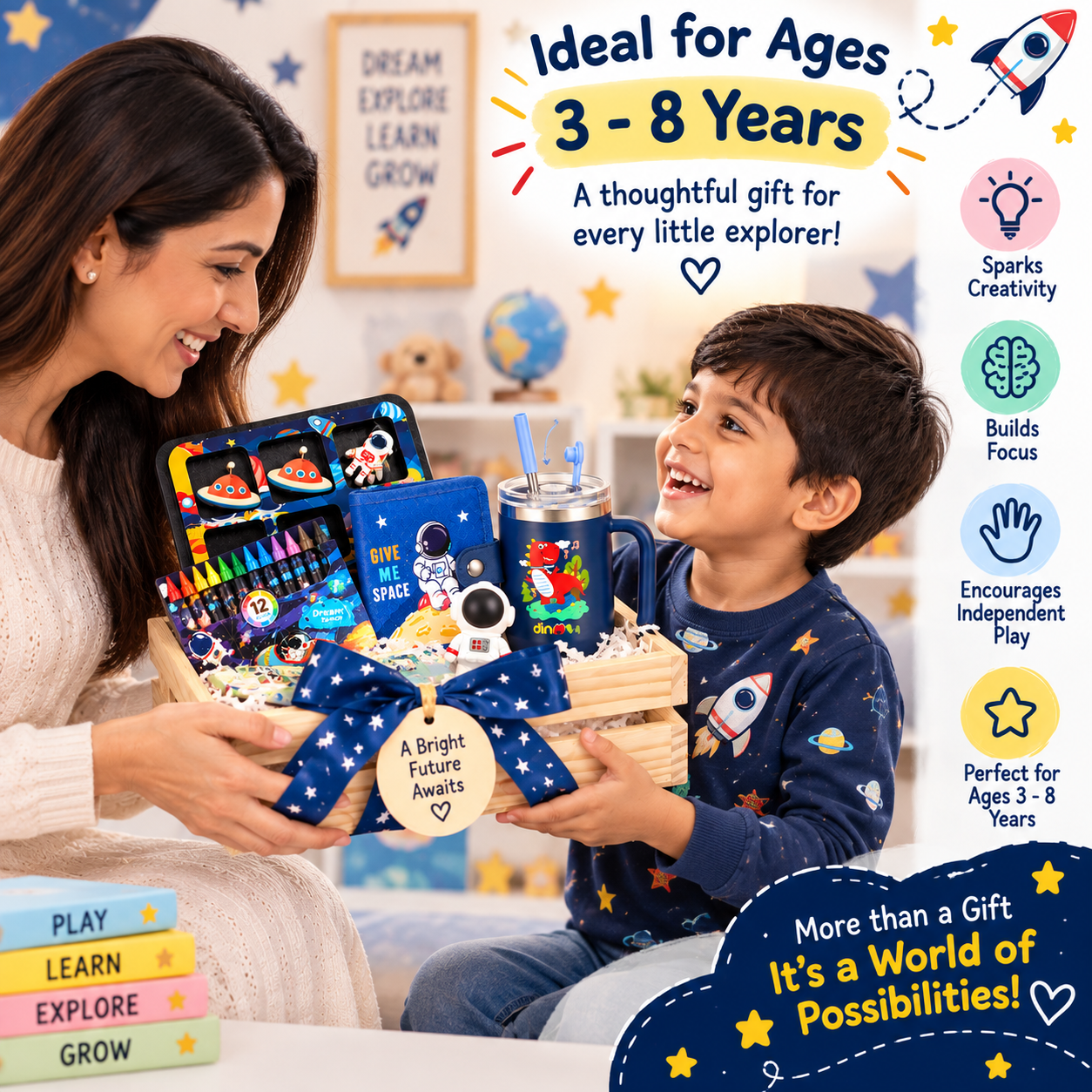 iLearnNGrow Space Wooden Hamper for Kids