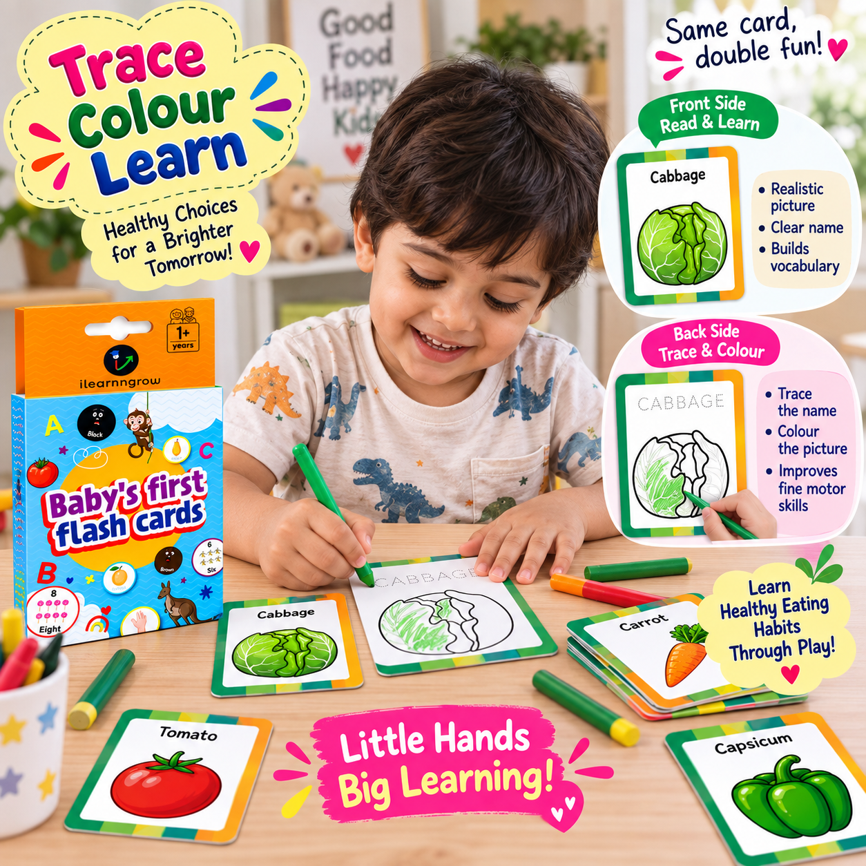 iLearnNGrow Baby’s First Vegetables Flash Cards – 28 Pc Educational Veggie Flash Card Set for Kids