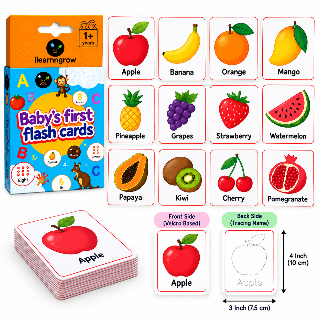 iLearnNGrow Baby’s First Fruits Flash Cards – Interactive Learning Flash Card Set for Kids