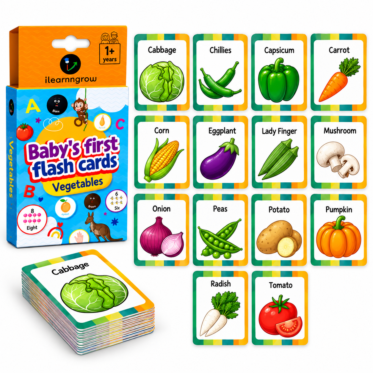 iLearnNGrow Baby’s First Vegetables Flash Cards – 28 Pc Educational Veggie Flash Card Set for Kids