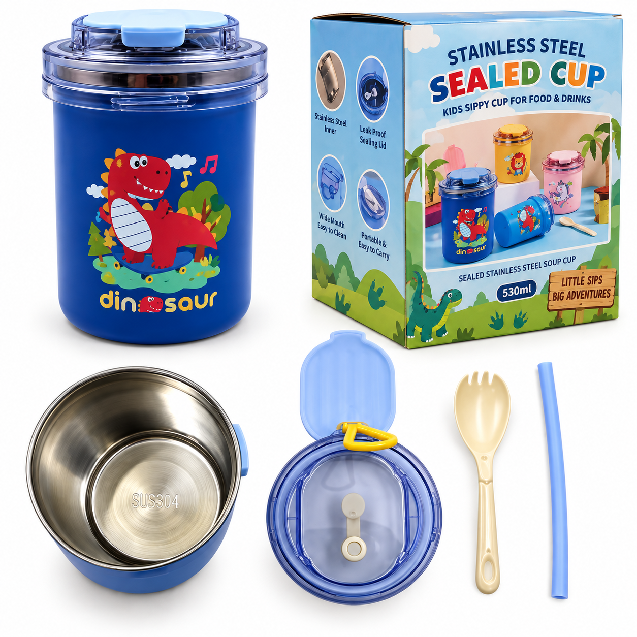 iLearnNGrow Dino Sipper – Kids Dinosaur Water Bottle with Straw