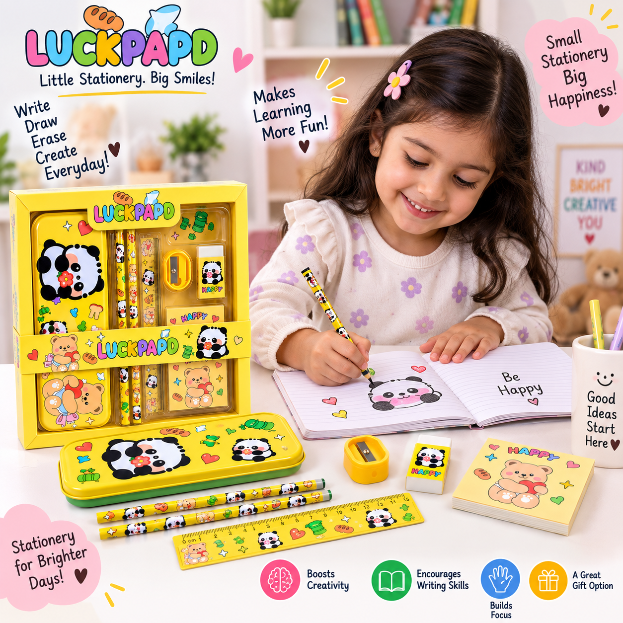 iLearnNGrow Panda Theme Stationery Rakhi Combo – Cute Panda Pencil Box Set with Rakhi for Kids