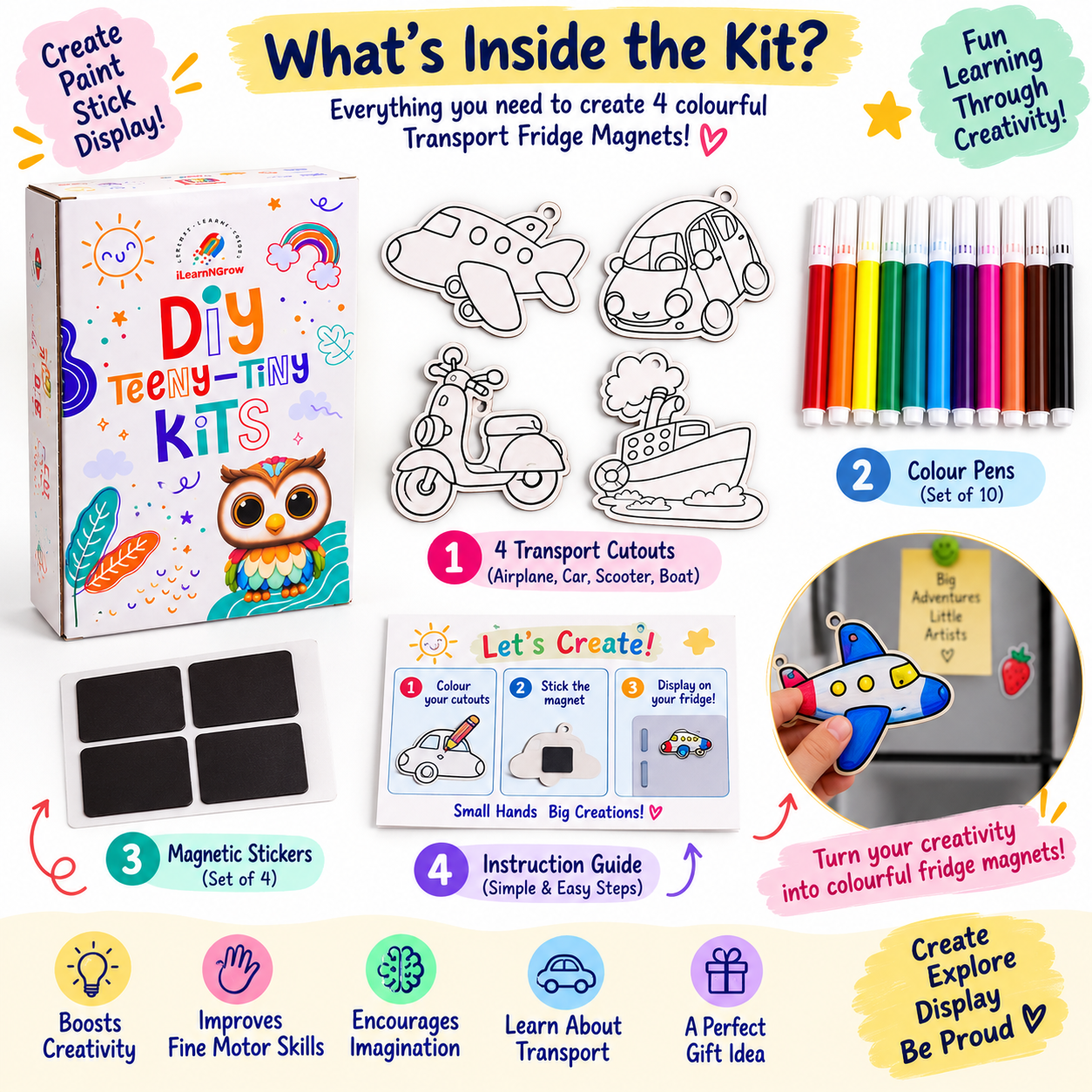 Teeny Tiny DIY Fridge Magnet Kit – Transport Theme Paint & Decorate Kit