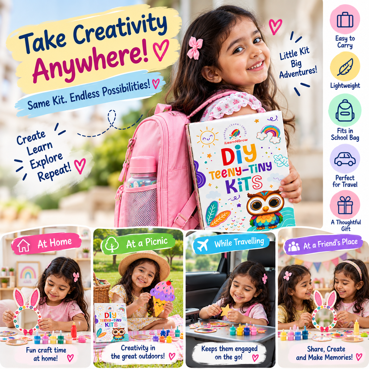 Teeny Tiny DIY Mirror Decorating Kit for Kids – Set of 3 Creative Craft Set | iLearnNGrow