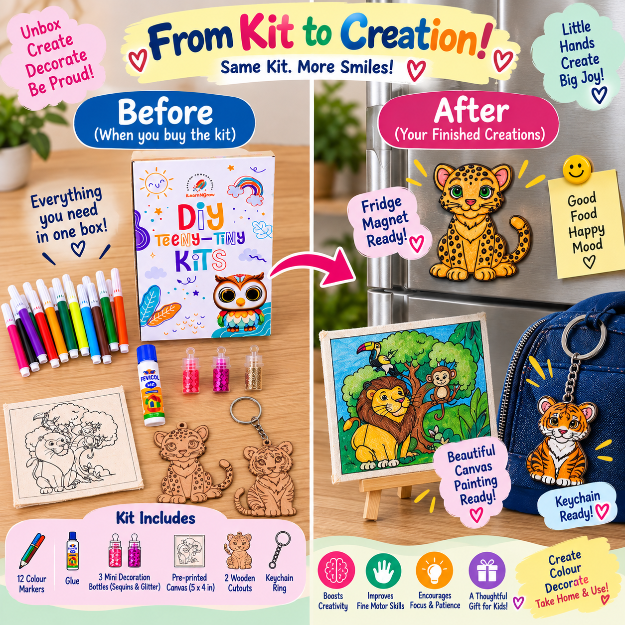 Teeny Tiny DIY Animal Painting Kit – 3-in-1 Kids Craft Set | iLearnNGrow