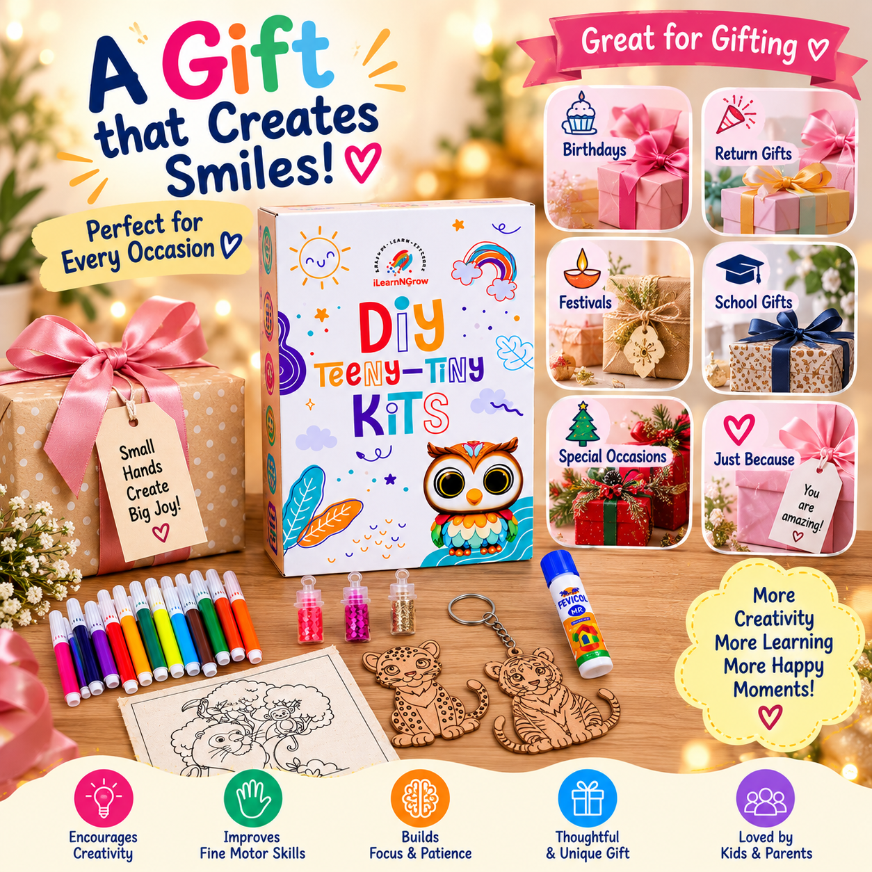 Teeny Tiny DIY Animal Painting Kit – 3-in-1 Kids Craft Set | iLearnNGrow