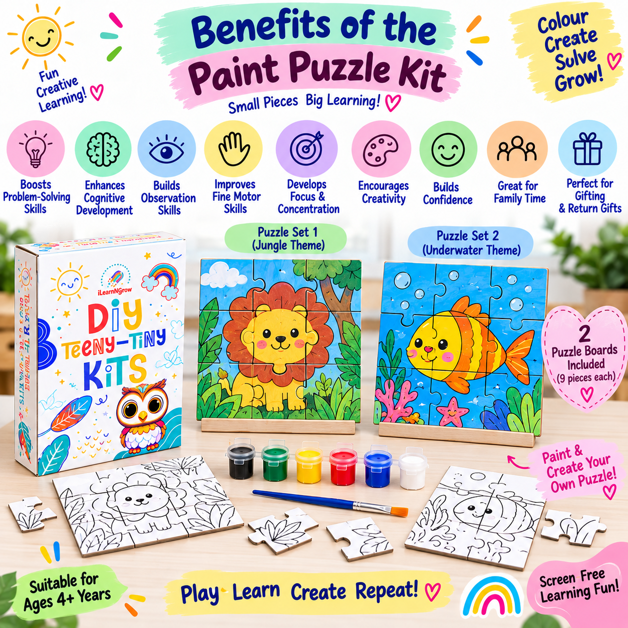 Teeny Tiny DIY Puzzle Set of Two for Kids | Multi-Craft Kids Puzzle Kit