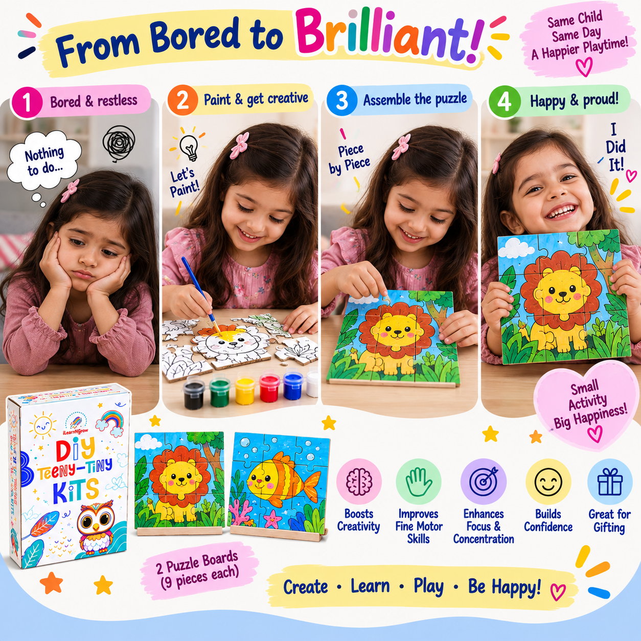 Teeny Tiny DIY Puzzle Set of Two for Kids | Multi-Craft Kids Puzzle Kit