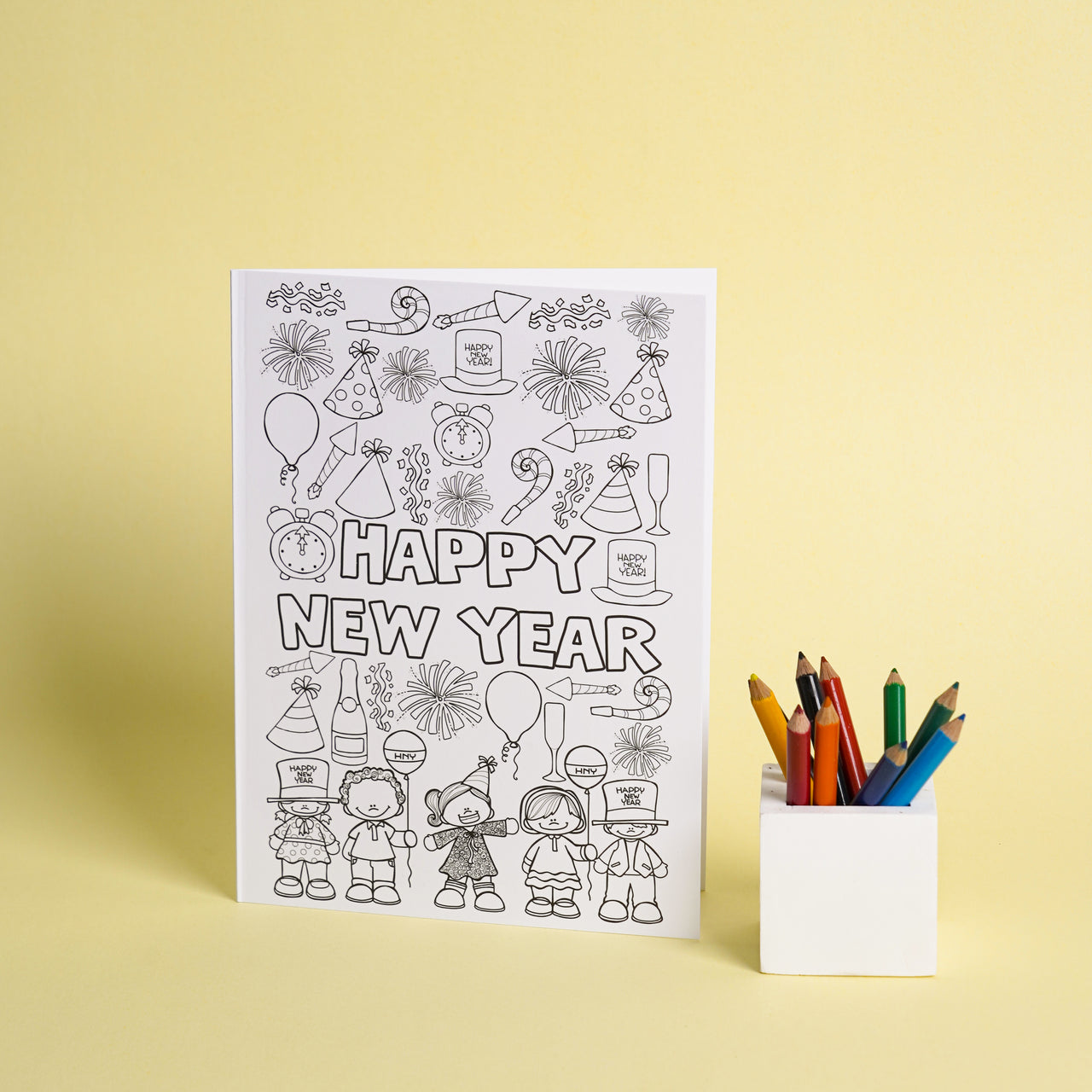 ilearnngrow DIY New Year Card ( Set of 3 cards , pencil color and Glitter)