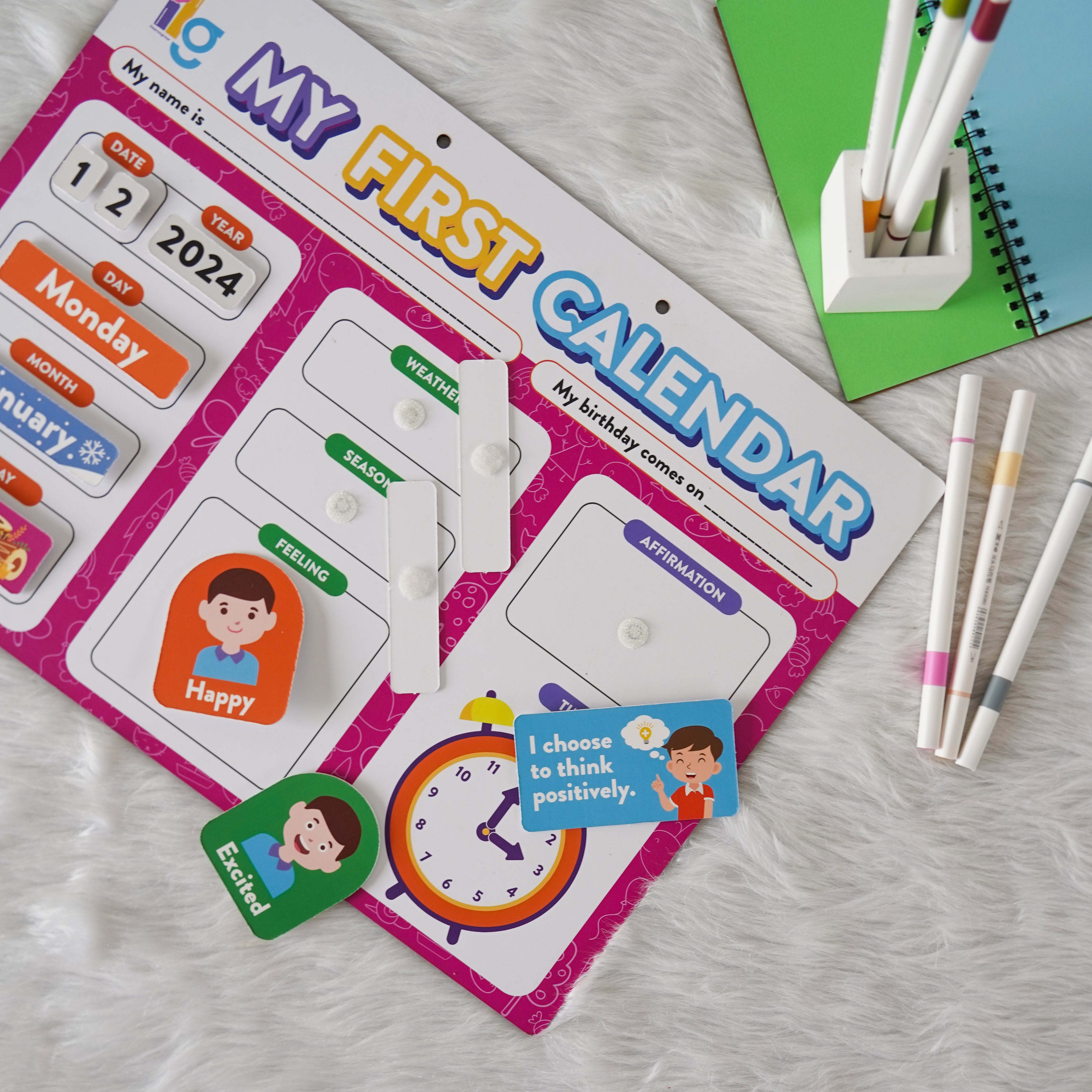 Wall mounting Daily Activity Calender- 9 Concepts- Velcro Based -80 Cutouts