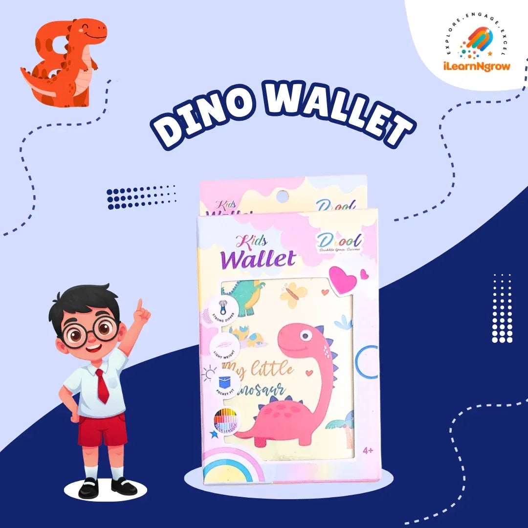 Dino Adventure Bundle for Kids – Sipper Bottle, Eraser & Wallet | Dinosaur-Themed Gift Set - ilearnngrow Learning Solutions Pvt Ltd