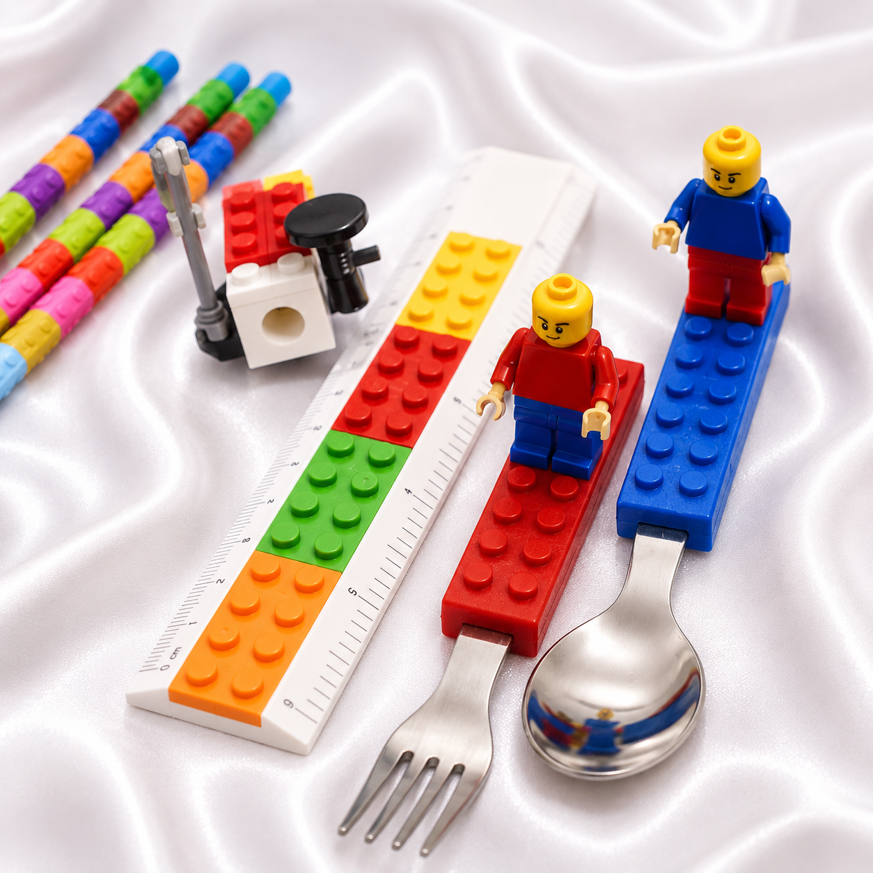 iLearnNGrow Lego Rakhi Hamper – Creative Gift Basket with Lego Frame, Pencil, Cutlery Set, Sharpener & Rakhi