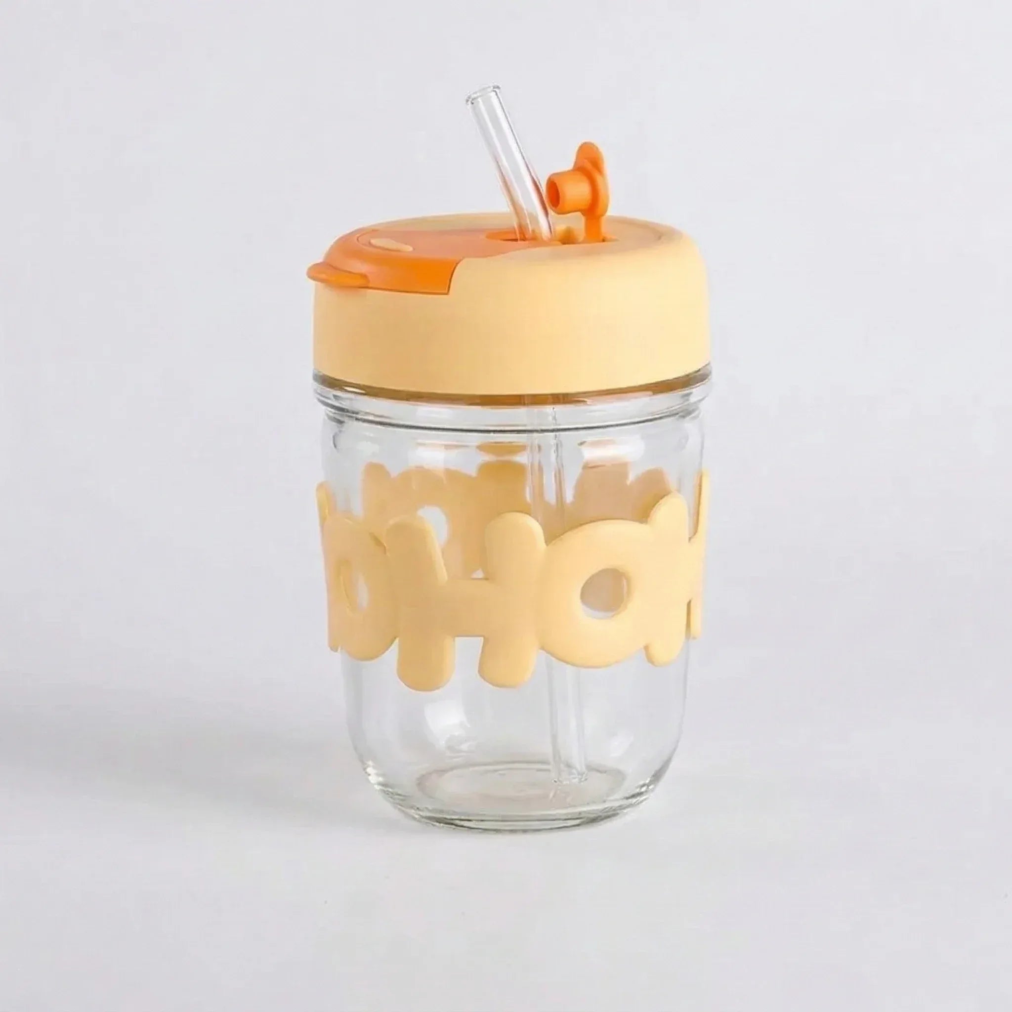 HOHO Cute Glass Milk Jar with Straw & Silicone Lid - ilearnngrow Learning Solutions Pvt Ltd