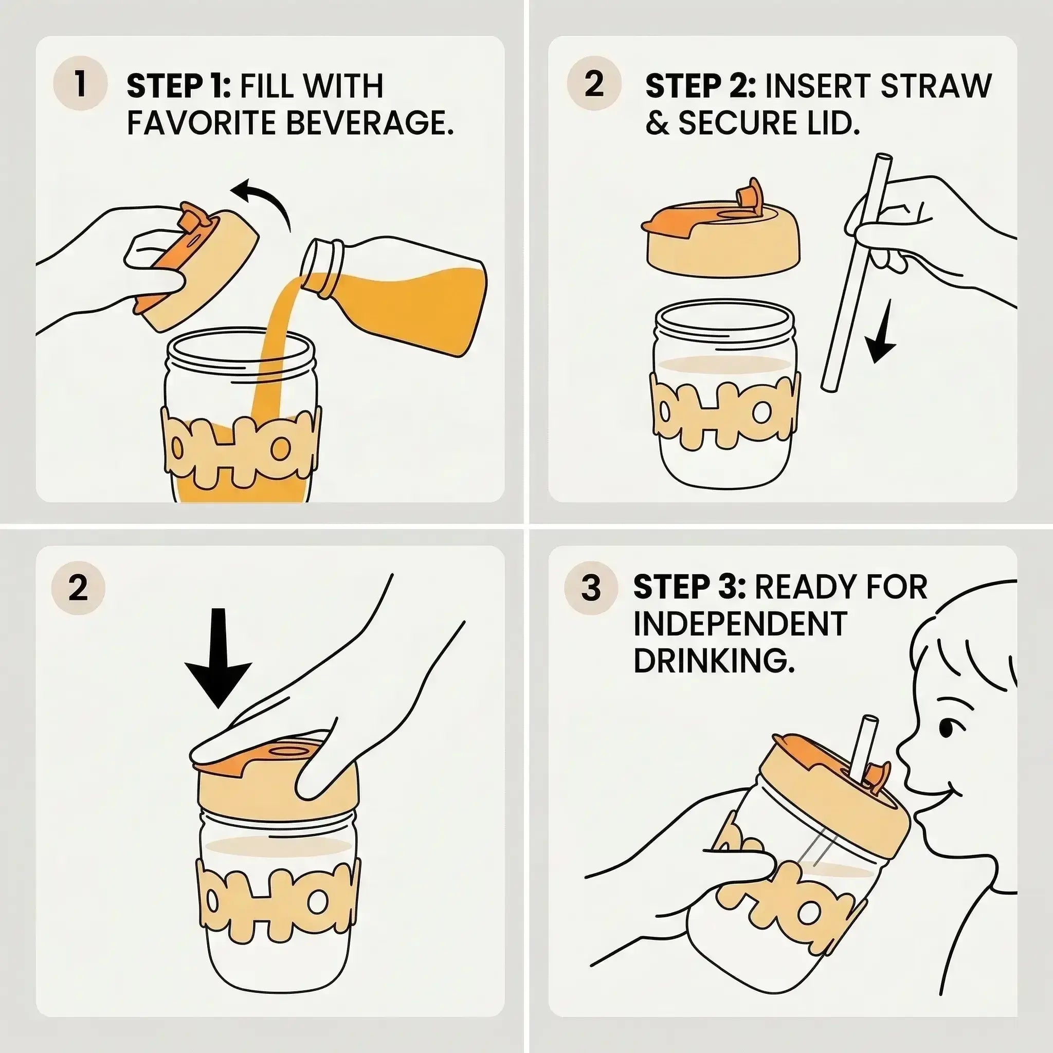 glass drinking jar with silicone lid and reusable straw
