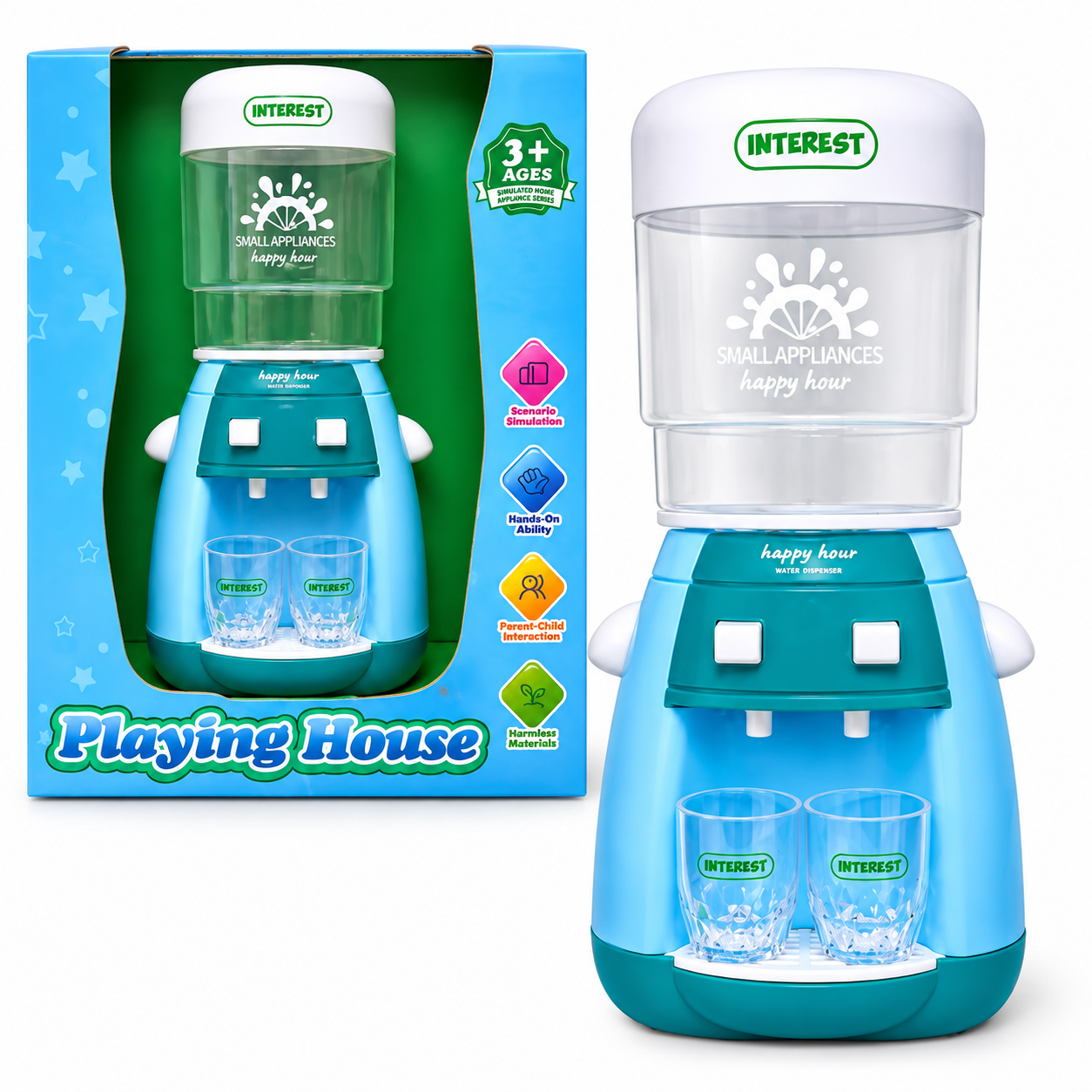 iLearnNGrow Pretend Play Water Dispenser Toy for Kids | Light & Sound Water Cooler with Cups | Kitchen & Home Role Play Toy for Boys & Girls 3+ Years