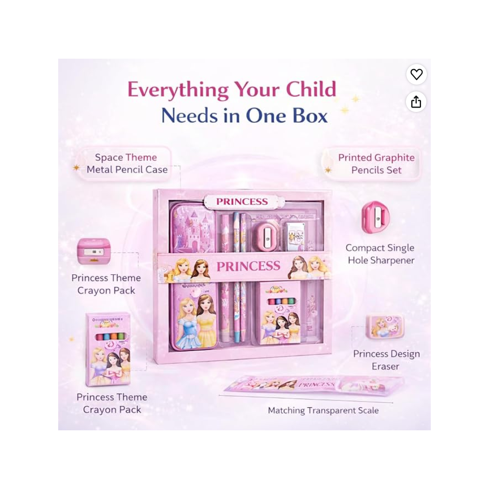 iLearnNGrow Princess Theme Stationery Rakhi Combo – Princess Pencil Box Set with Castle Rakhi for Kids