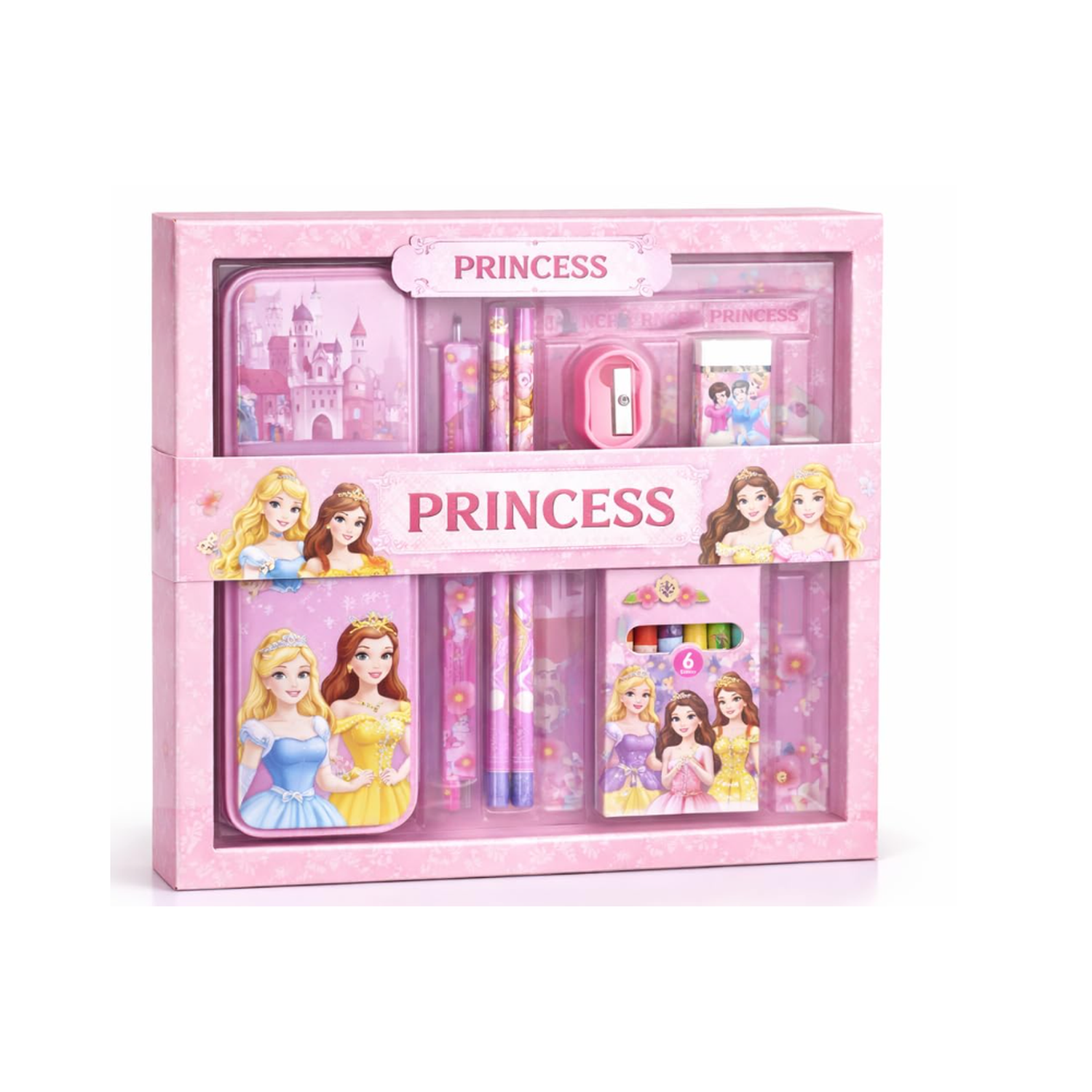iLearnNGrow Princess Theme Stationery Rakhi Combo – Princess Pencil Box Set with Castle Rakhi for Kids