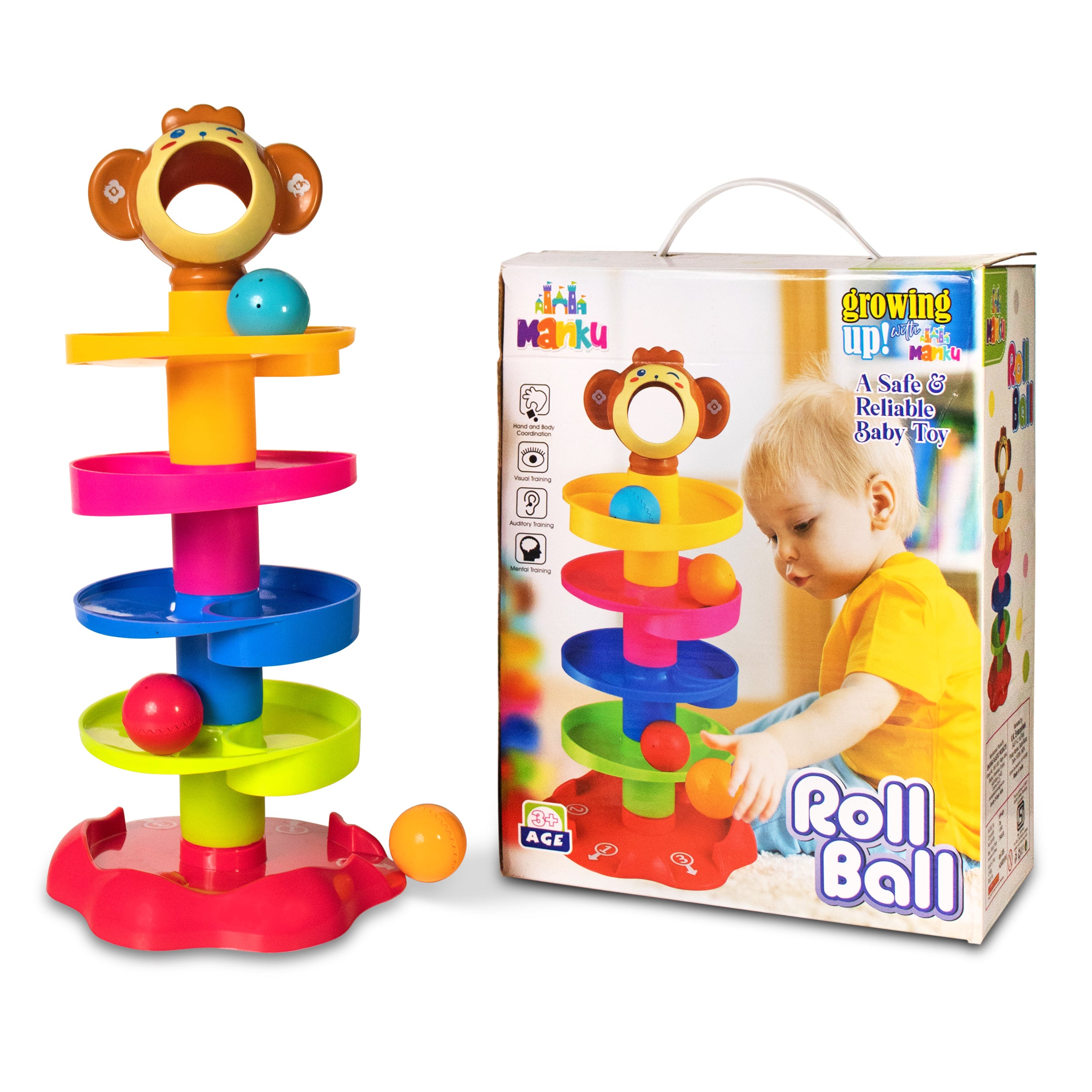 ILEARNNGROW Monkey Ball Drop Toy for Babies and Toddlers | New 5 Layer Tower Run with Swirling Ramps and 3 Puzzle Rattle Balls