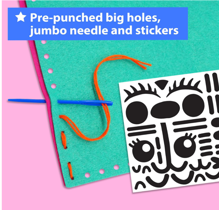 My First Sewing Kit for Beginner Kids Ages 3-10, 6 Easy DIY Projects of Stuffed Animal theme & Plush Pillow Craft, Pre-Punched Felt & Instructions, Gift for Girls Boys, Learn to Sew, Embroidery