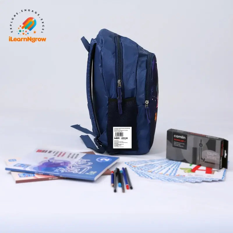 Trendy children’s school bag with outer zipper pocket and bottle holder