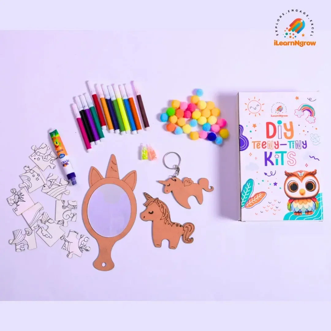 Teeny Tiny Unicorn Craft Bundle for Kids – Painting Kit & Door Handle Name Plate DIY Set - ilearnngrow Learning Solutions Pvt Ltd