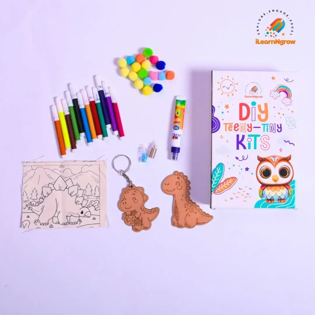 Teeny Tiny Craft Bundle for Kids – Pen Stand, Fridge Magnet & Dino Painting Kit | Fun Art & DIY Activities - ilearnngrow Learning Solutions Pvt Ltd