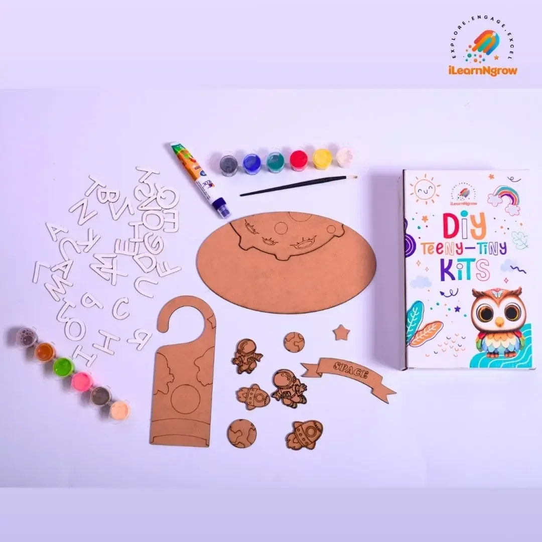 Teeny Tiny Space & Animal Craft Bundle for Kids – Door Handle Name Plate & Animal Painting Kit - ilearnngrow Learning Solutions Pvt Ltd