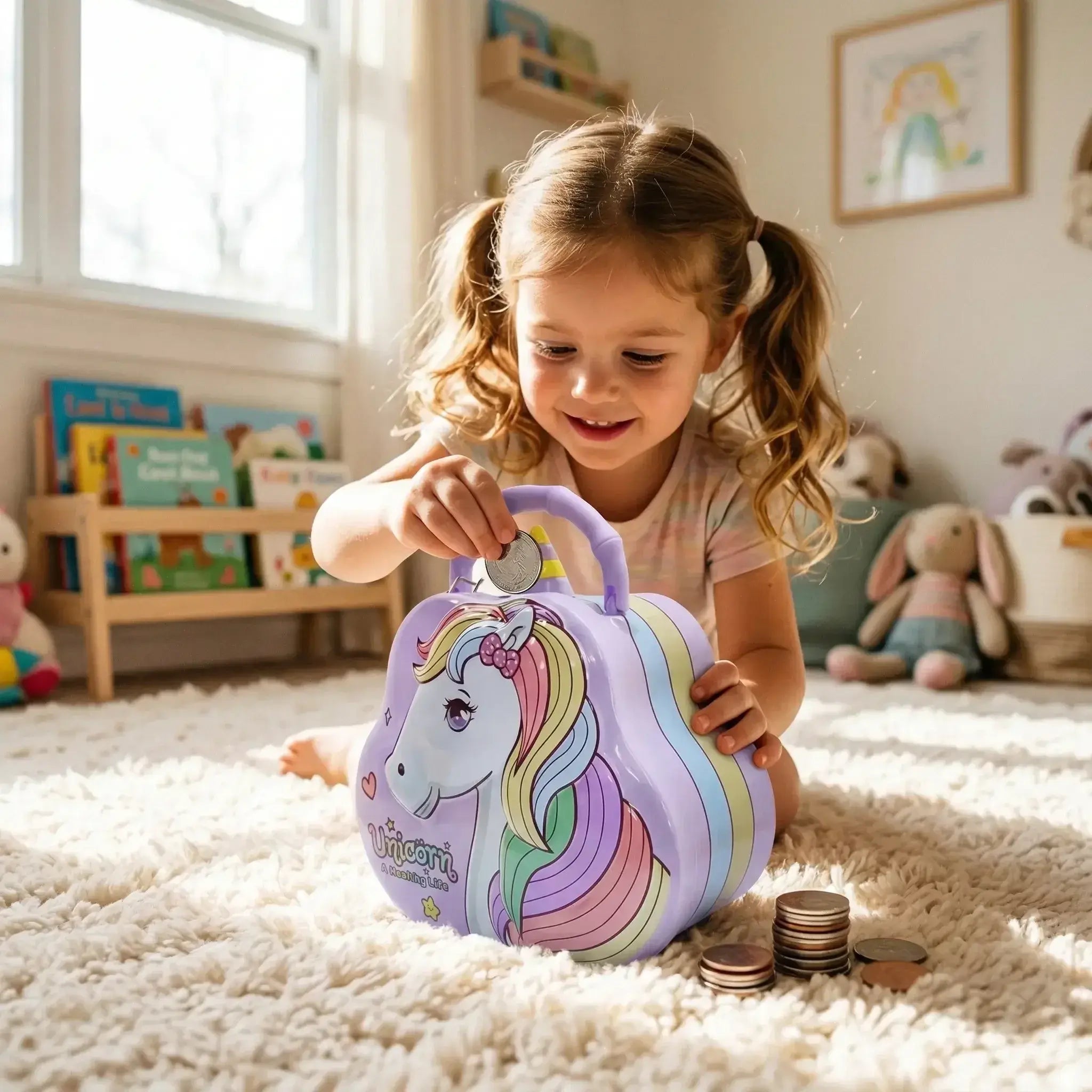 unicorn themed piggy bank for children durable savings box