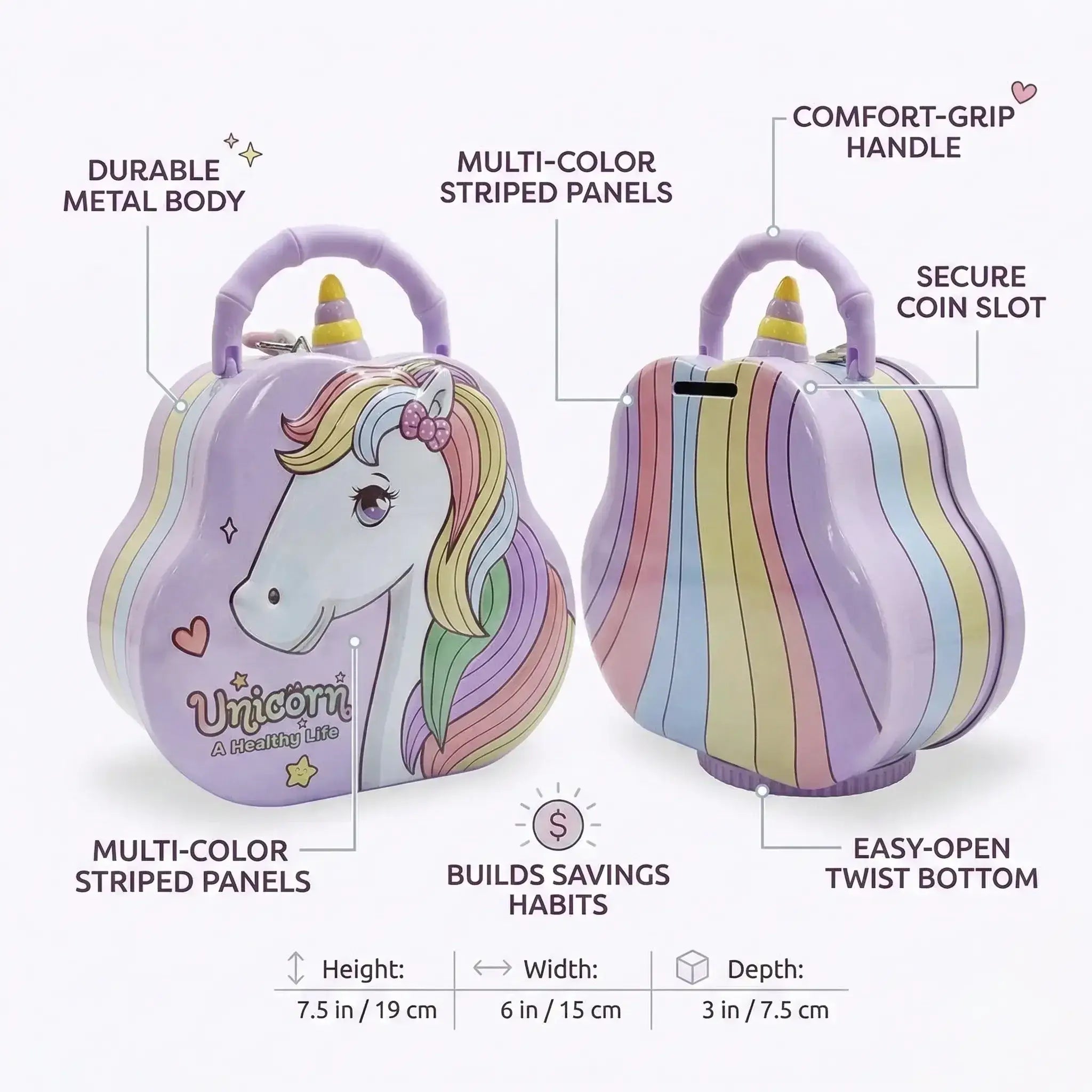 kids unicorn coin bank for saving money and gifts