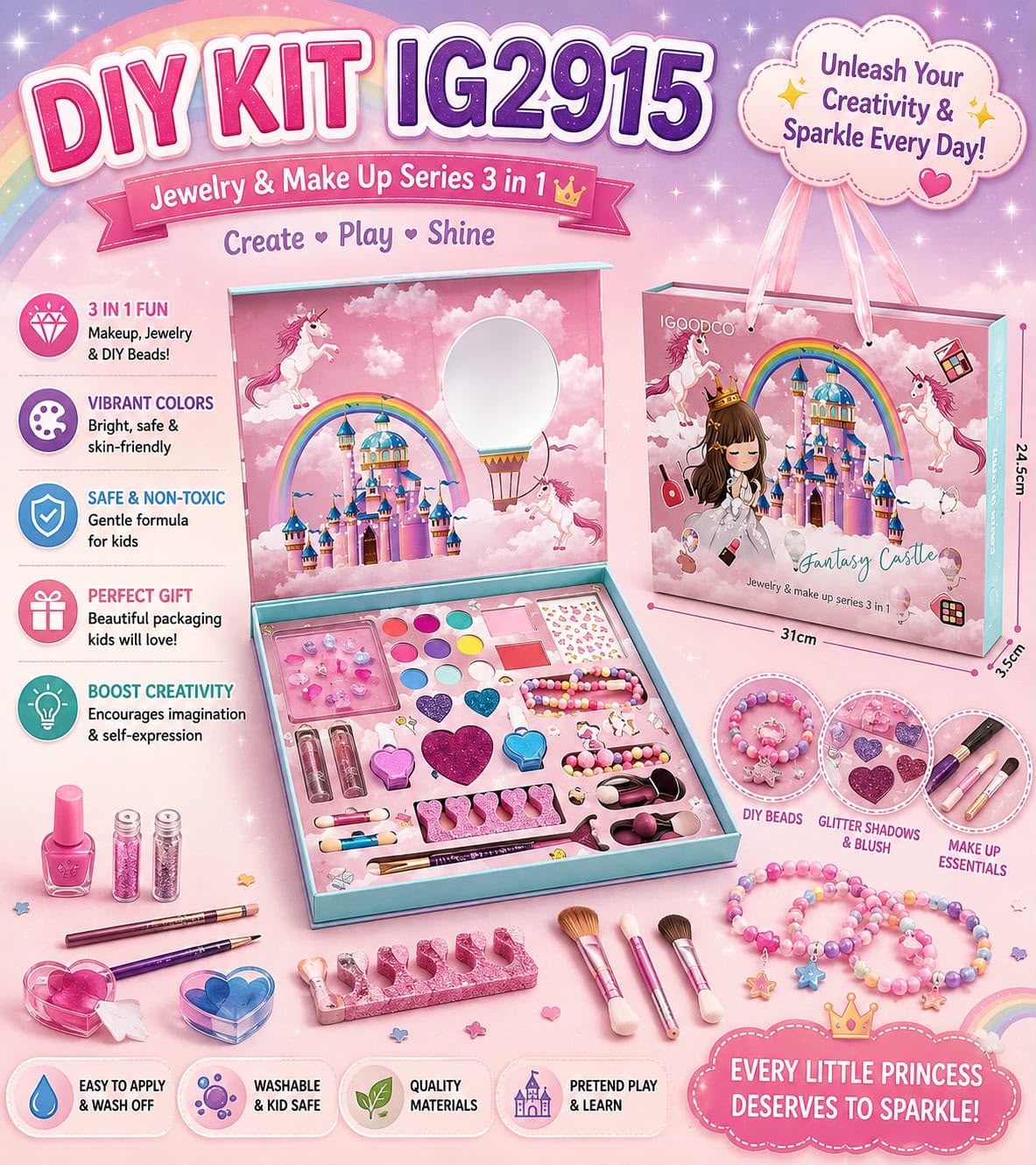 iLearnNGrow Makeup & Accessories Rakhi Combo – 28-Piece Beauty Kit with Fancy Hair Brush & Rakhi