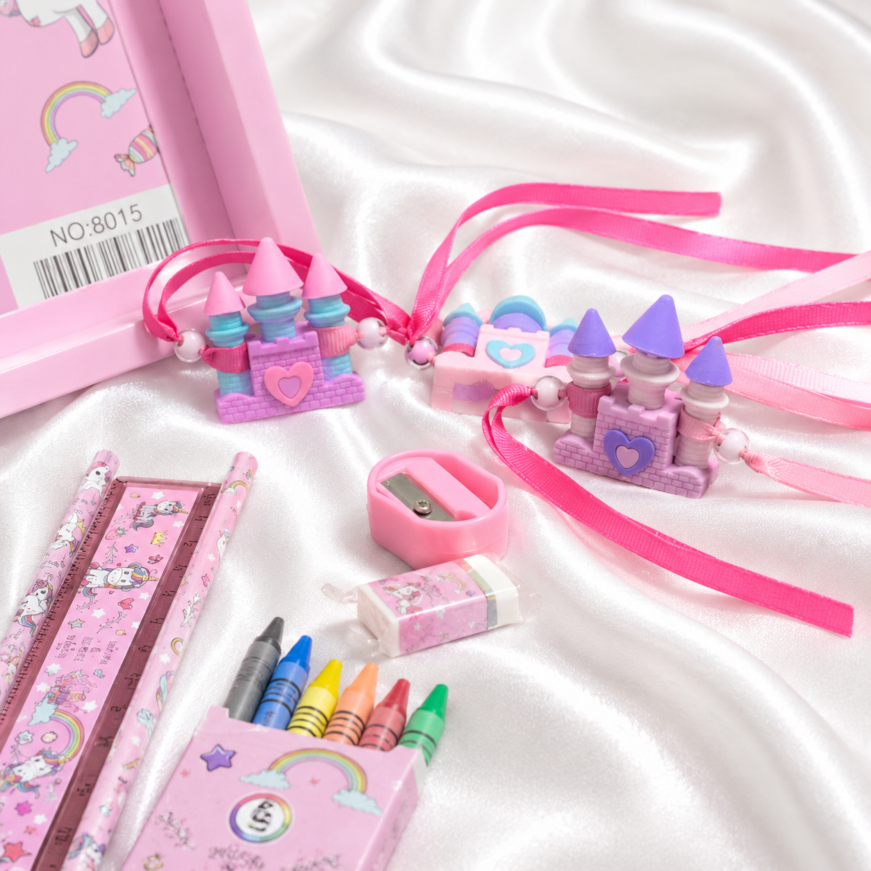 iLearnNGrow Unicorn Theme Stationery Rakhi Combo – Unicorn Pencil Box Set with Castle Rakhi for Kids